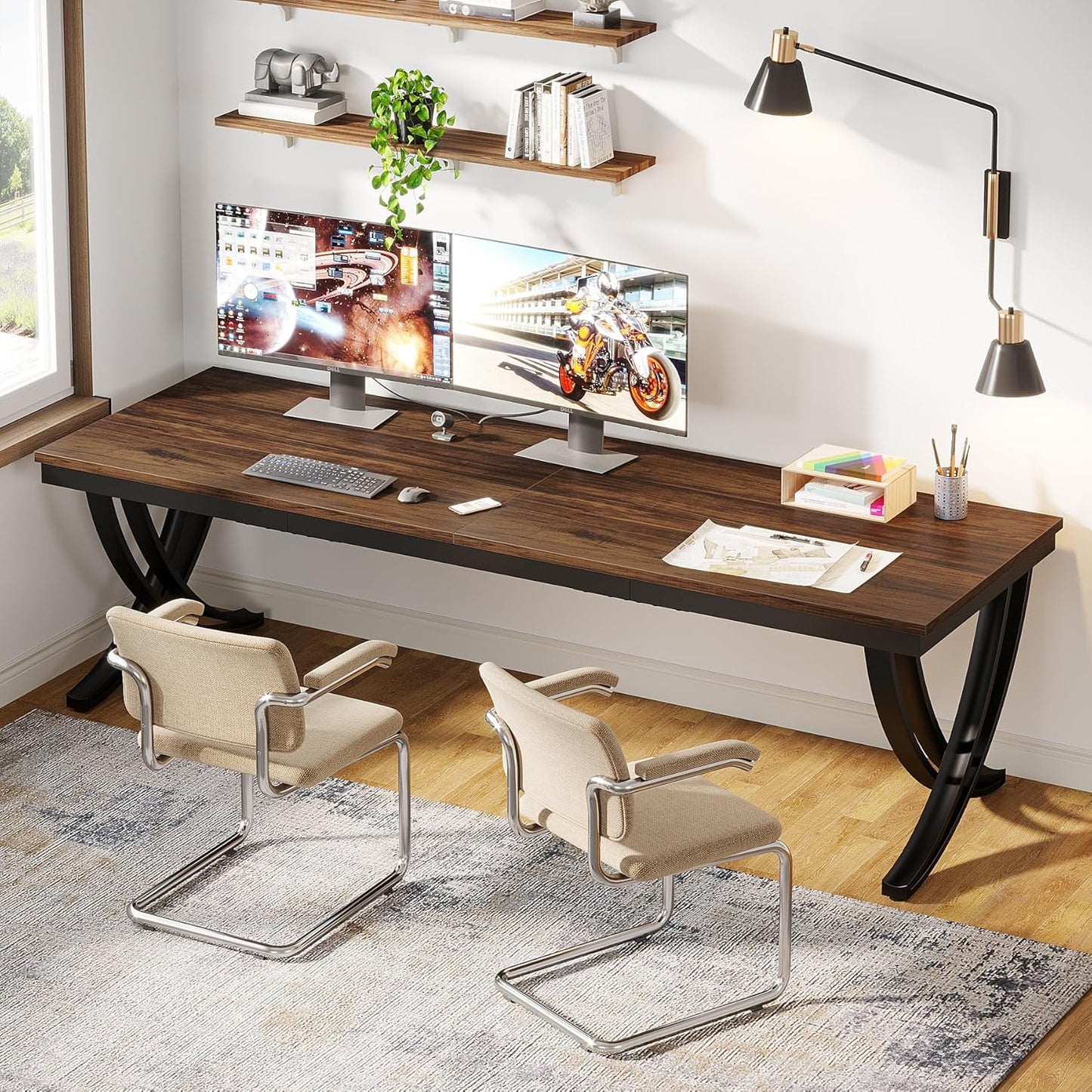Tribesigns Bureau informatique, Double bureau long Table d'ordinateur pour deux