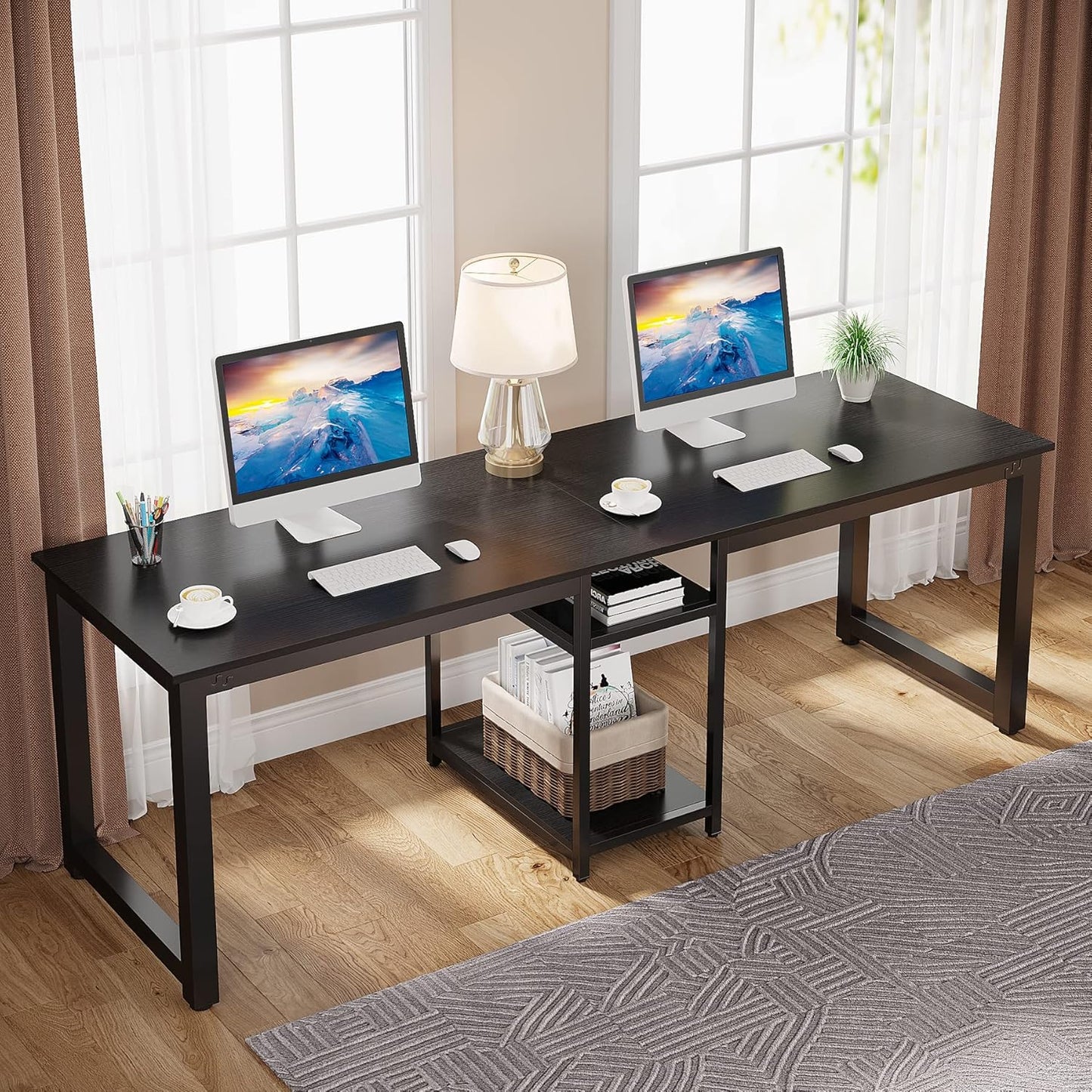 Tribesigns Bureau double 200 cm, Bureau d'ordinateur long avec rangement