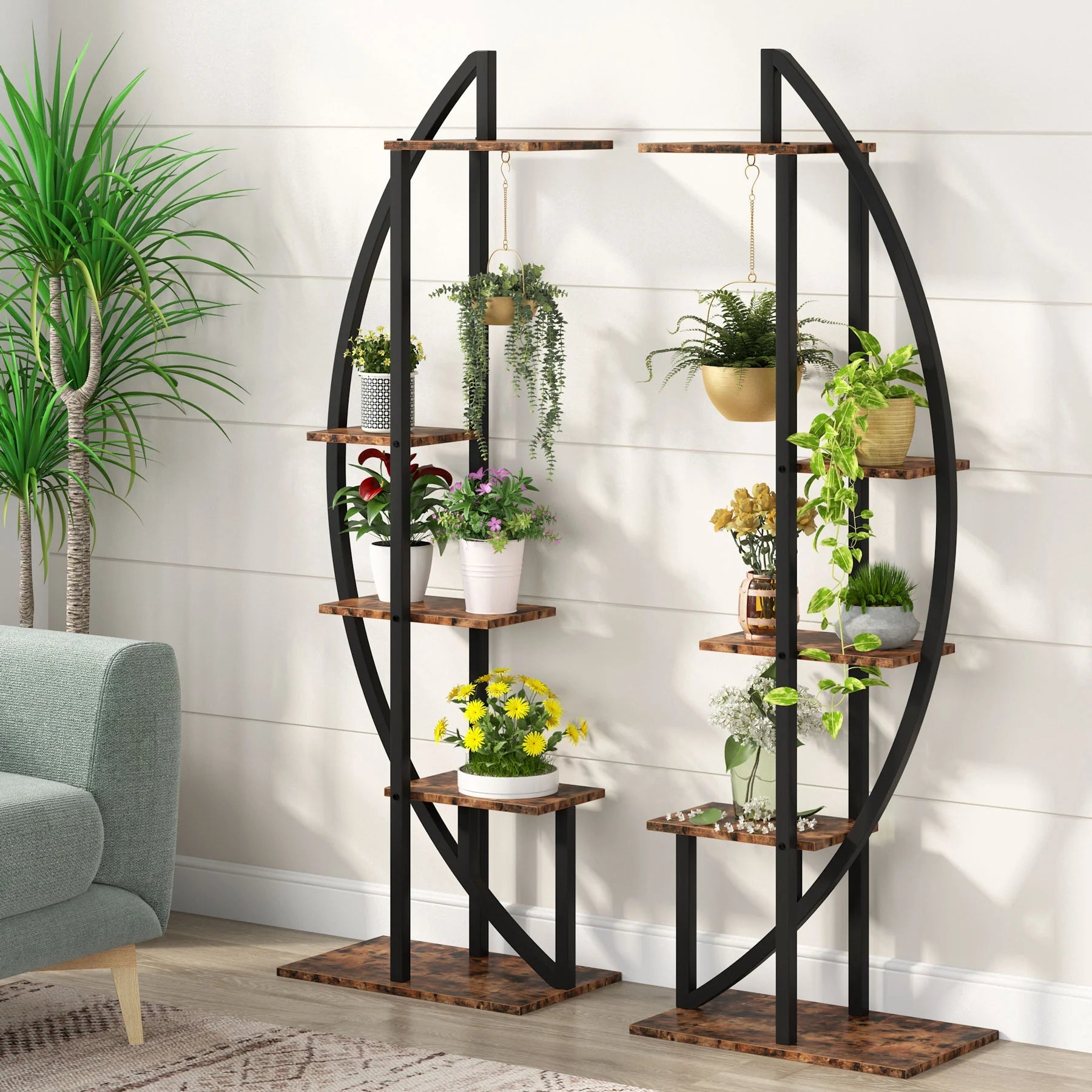 Tribesigns Lot de 2 supports pour plantes à 5 niveaux, Étagère de présentation incurvée polyvalente