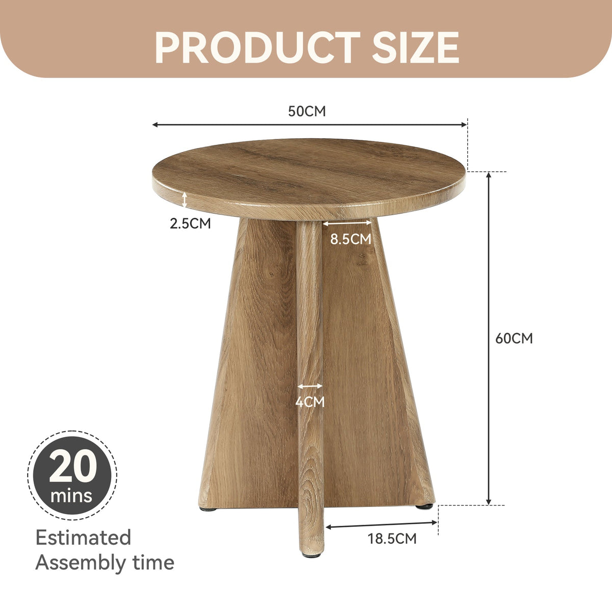 Tribesigns Table d'appoint ronde de 50 cm, Table de canapé avec piètement en croix unique