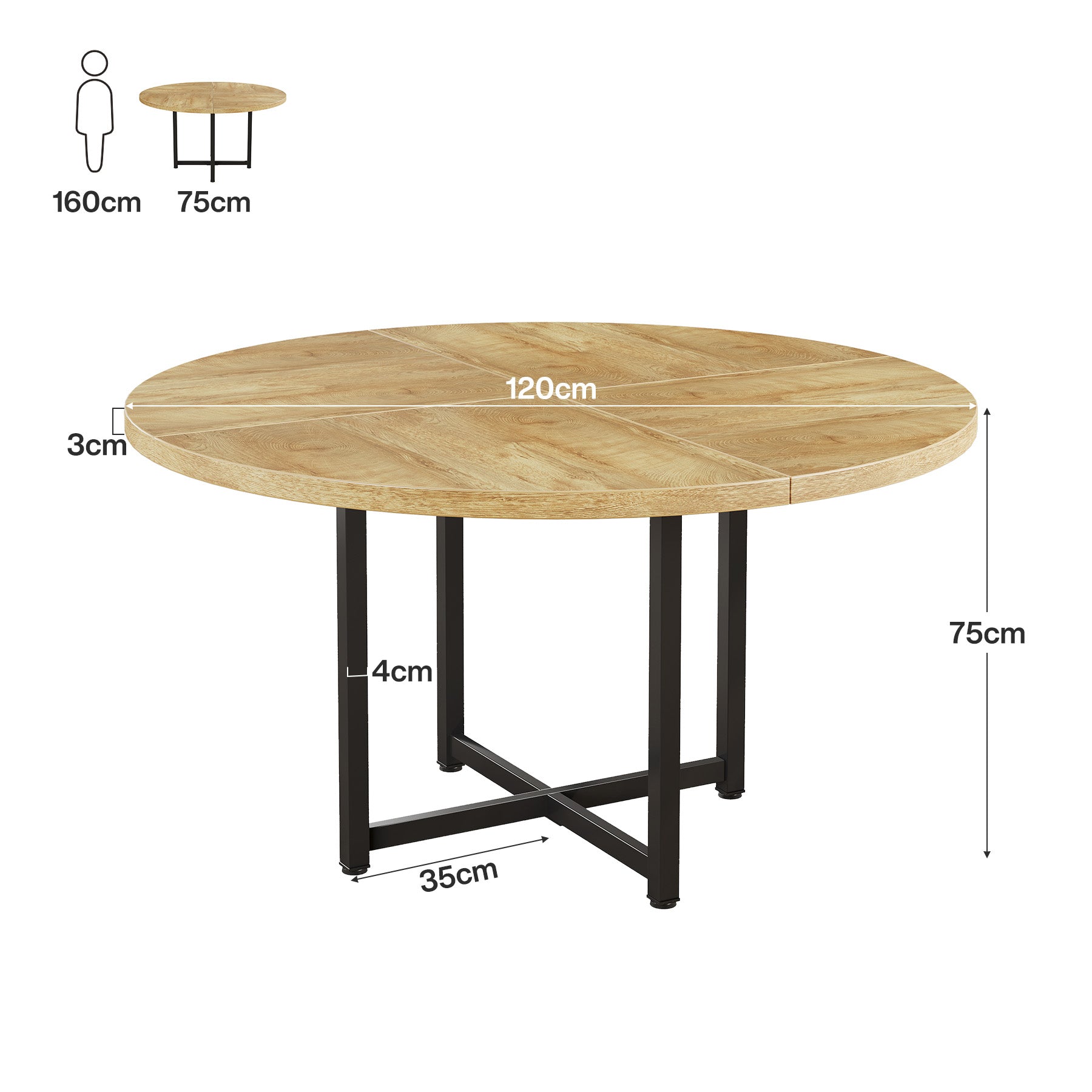 Tribesigns Table à manger ronde de 120 cm, Base en métal robuste peu encombrante