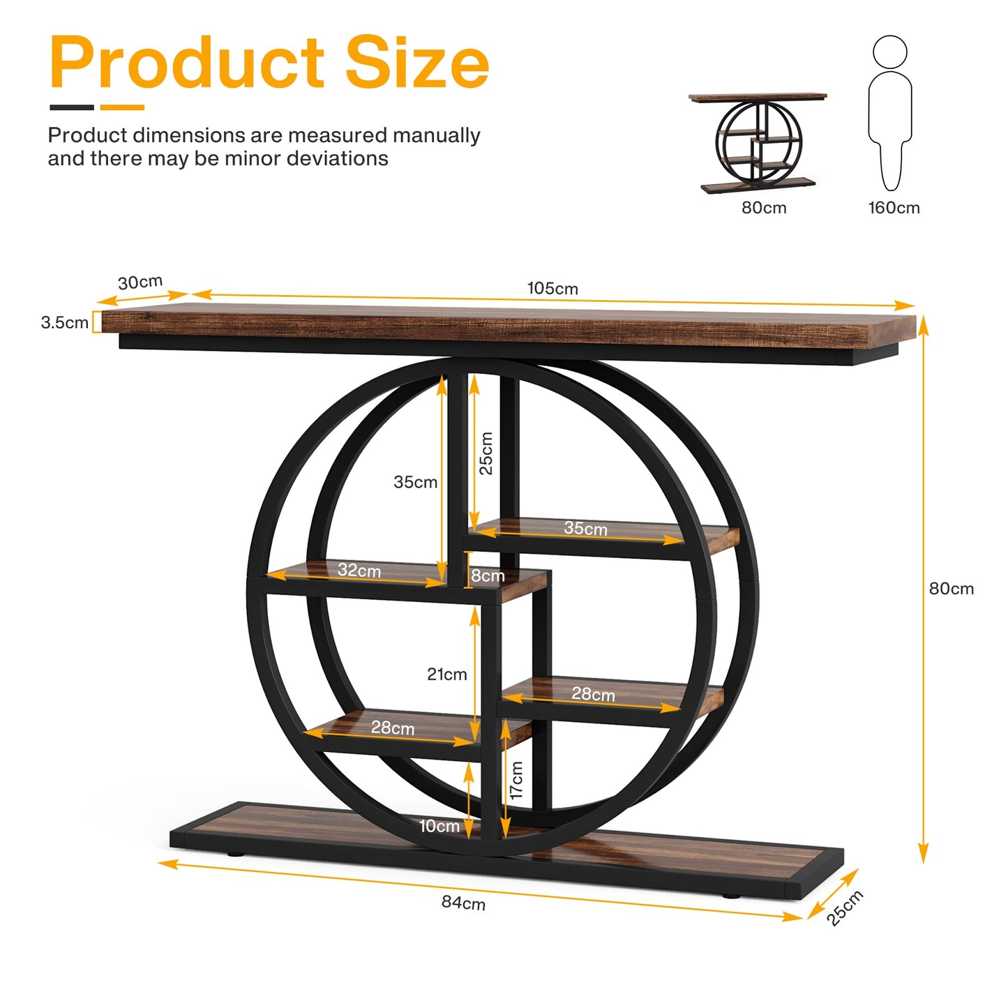 Tribesigns Table console de 100 cm, Table de canapé étroite à 6 niveaux avec étagères circulaires