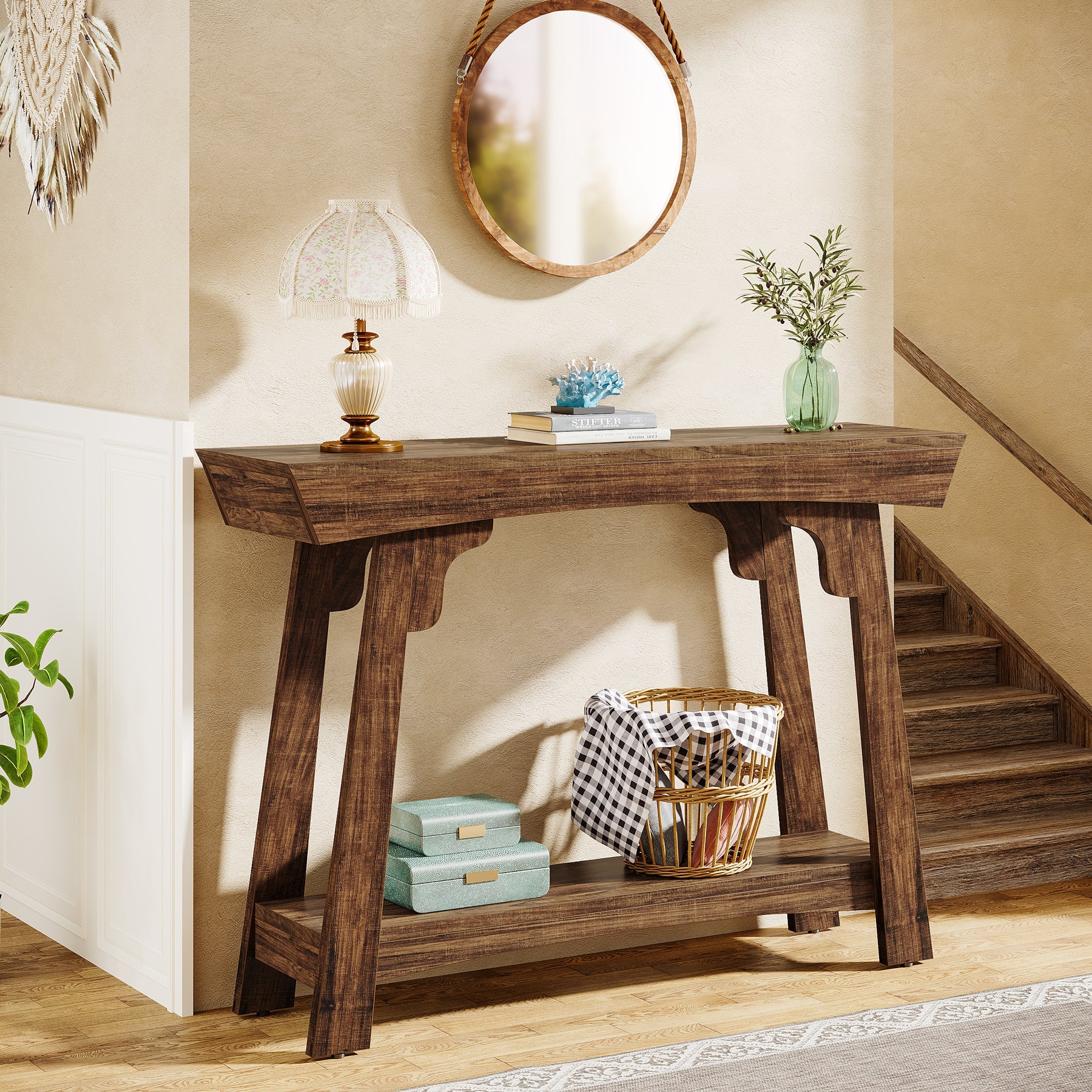 Tribesigns Table console, Table d'entrée étroite à 2 niveaux avec étagère