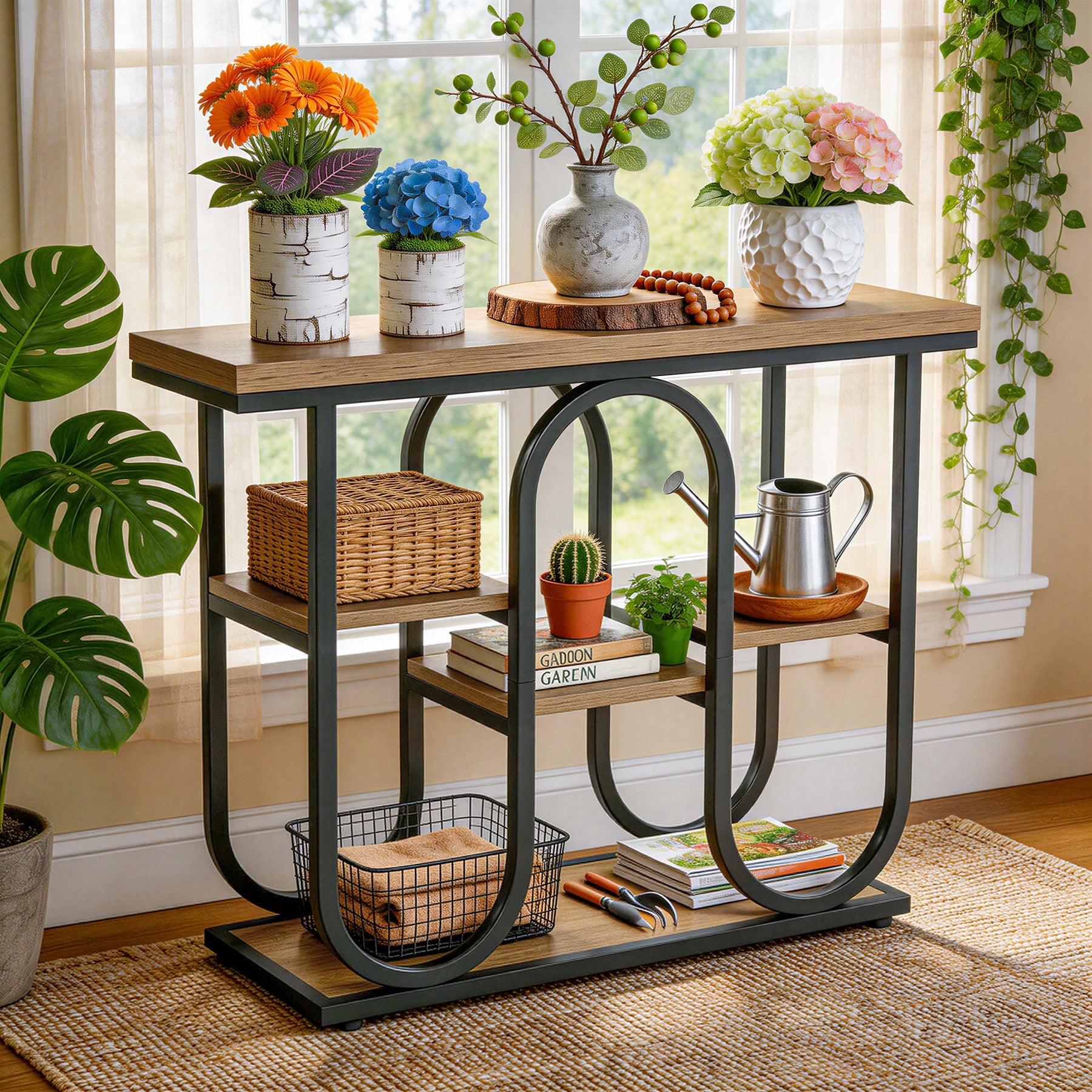 Tribesigns Console 100 cm, Table d'entrée industrielle à 4 niveaux avec étagères