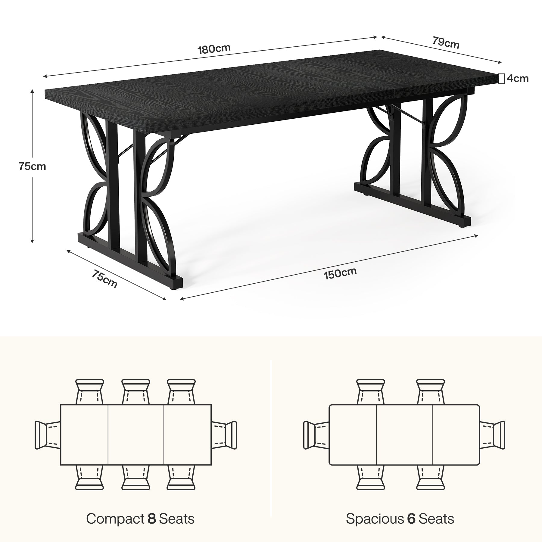 Tribesigns Table de salle à manger rectangulaire, Table de cuisine industrielle pour 6 à 8 personnes