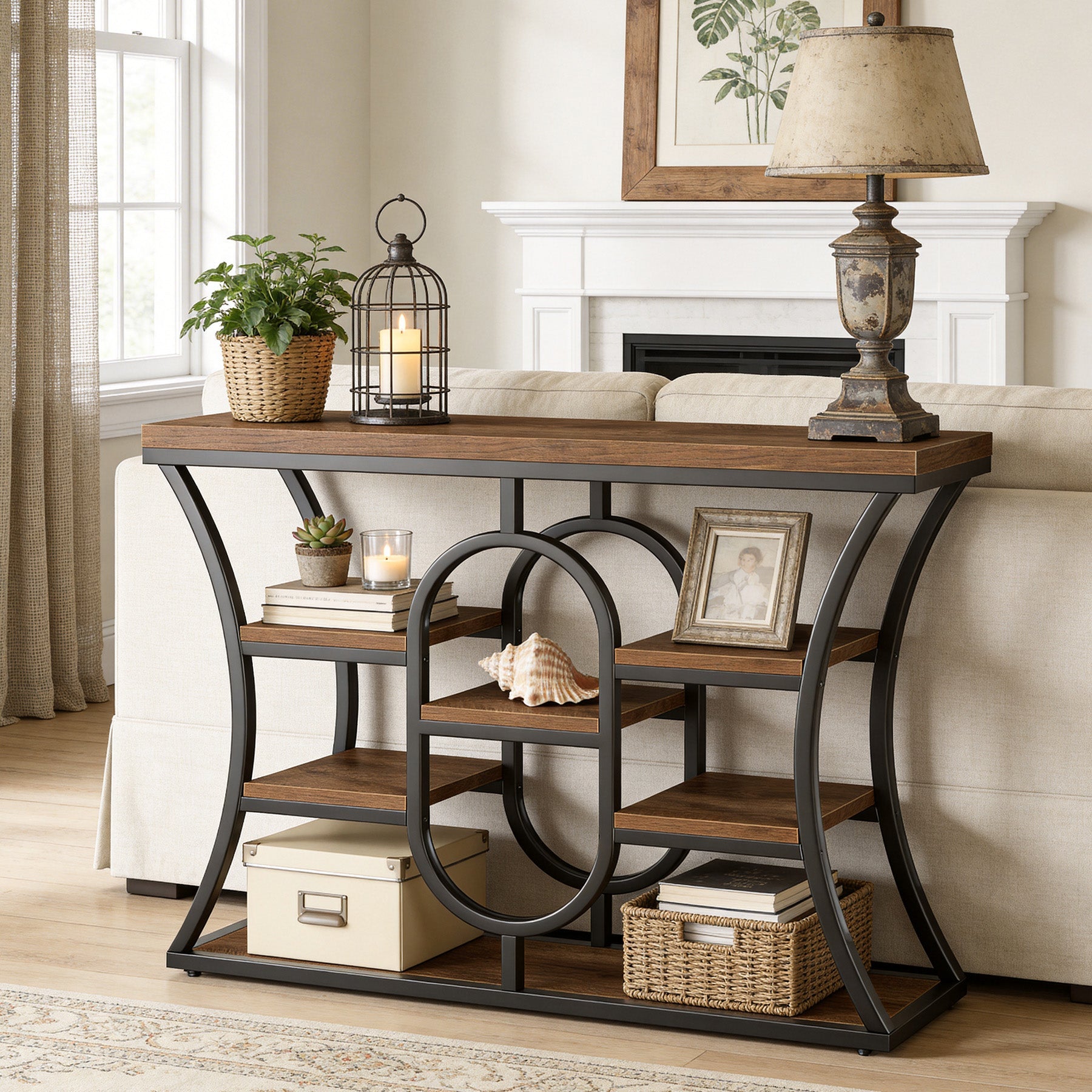Tribesigns Console étroite de 105 cm, Table d'appoint style industriel à 5 niveaux