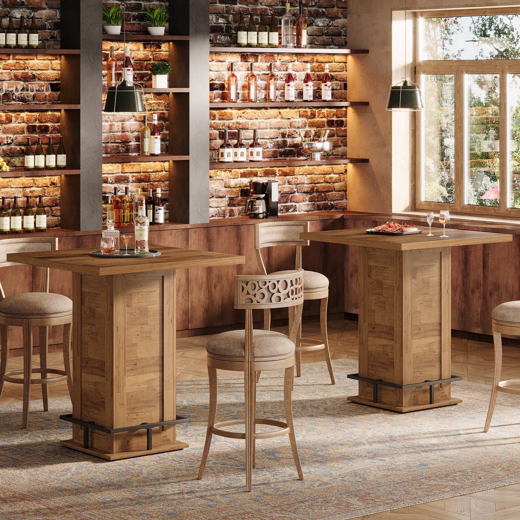 Tribesigns Table de bar carrée industrielle de 100 cm, Table haute de style bistro avec repose-pieds pour coin bar de cuisine dans les petits espaces