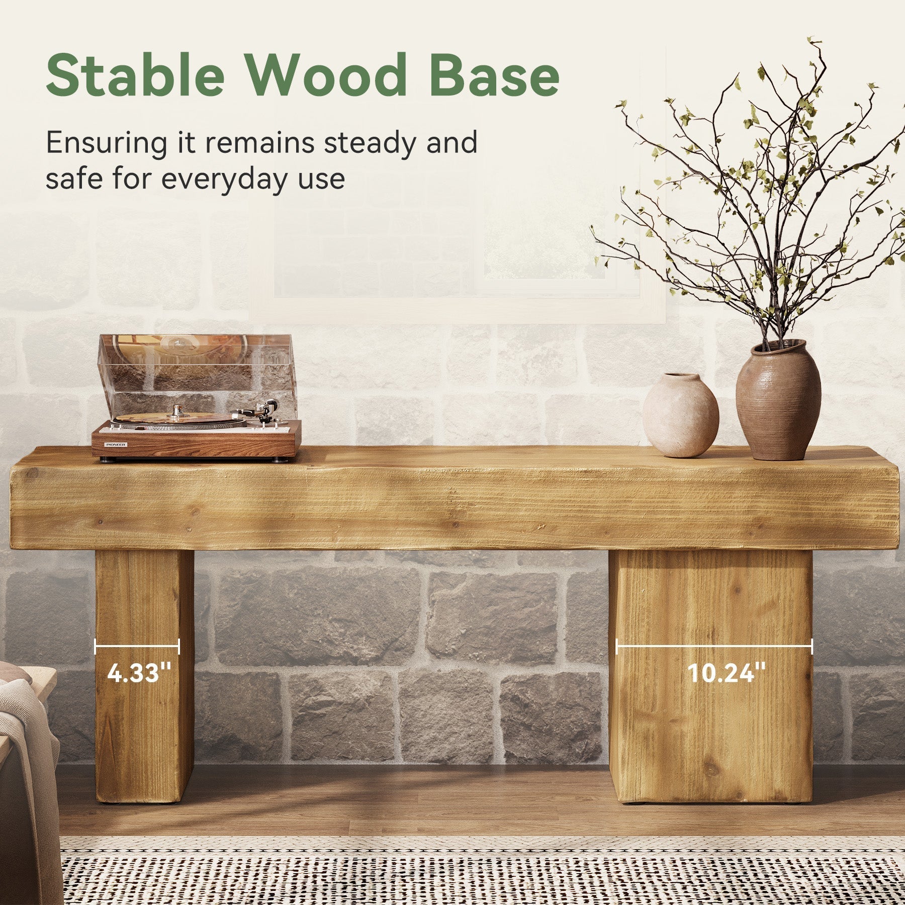 Banc d'entrée en bois massif de 119 cm, Style rustique avec assise épaisse