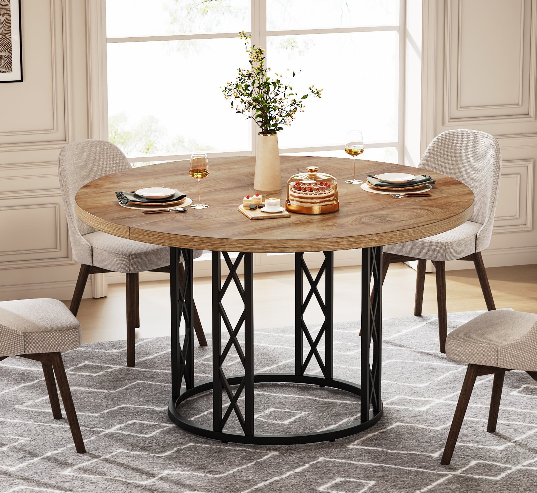 Tribesigns ronde eettafel Ø120 cm voor 4–6 personen, moderne keukentafel met metalen frame