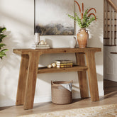 Tribesigns Console en bois massif de 120 cm, Style rustique idéale pour une entrée ou un canapé avec 2 étagères 3