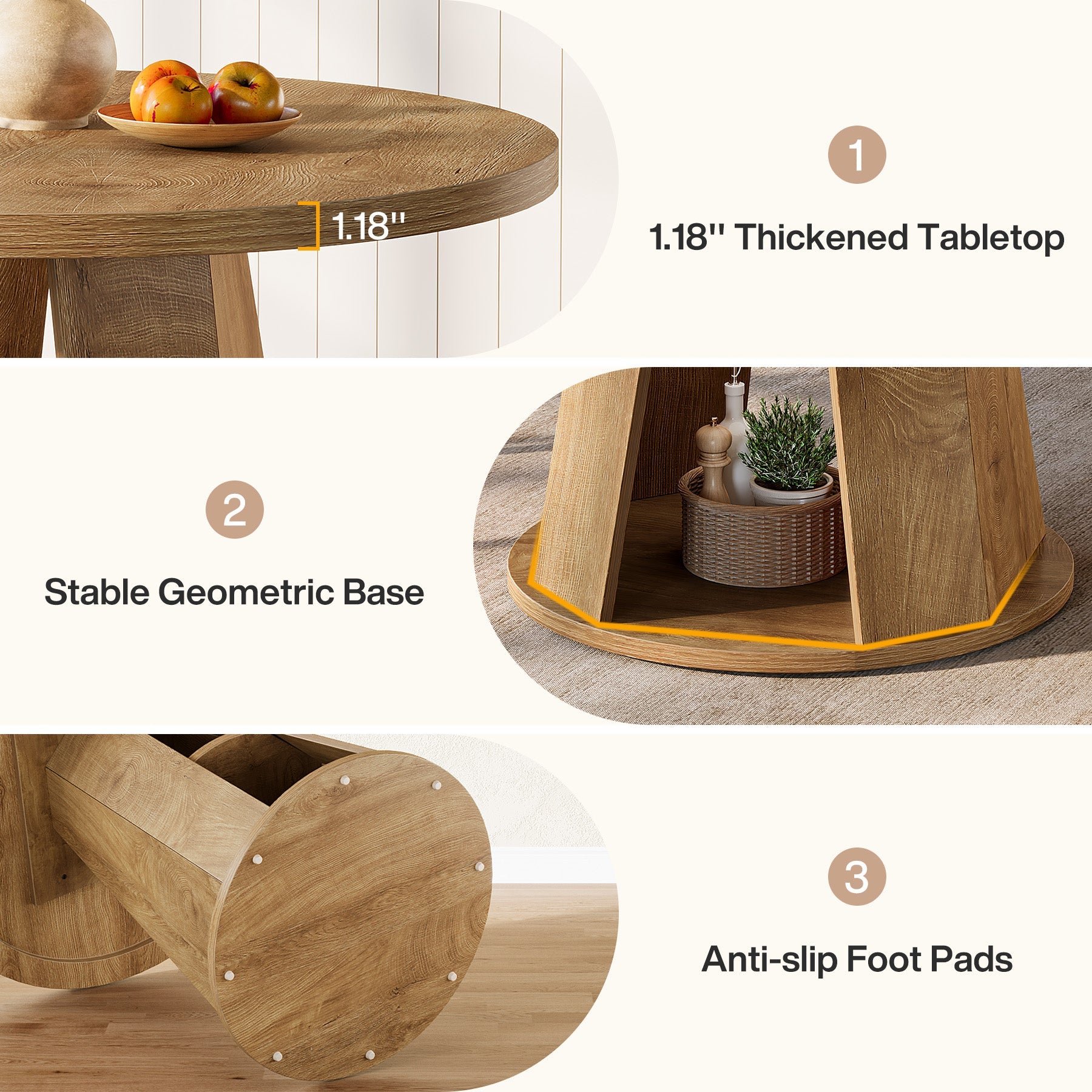 Tribesigns Table de salle à manger ronde de 80 cm pour 2 à 4 personnes, Petite table de cuisine