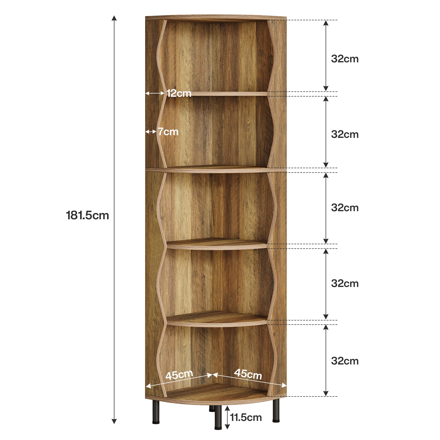 Tribesigns Étagère d'angle à 5 niveaux, Bibliothèque d'angle de 182 cm de haut élégante bibliothèque en bois