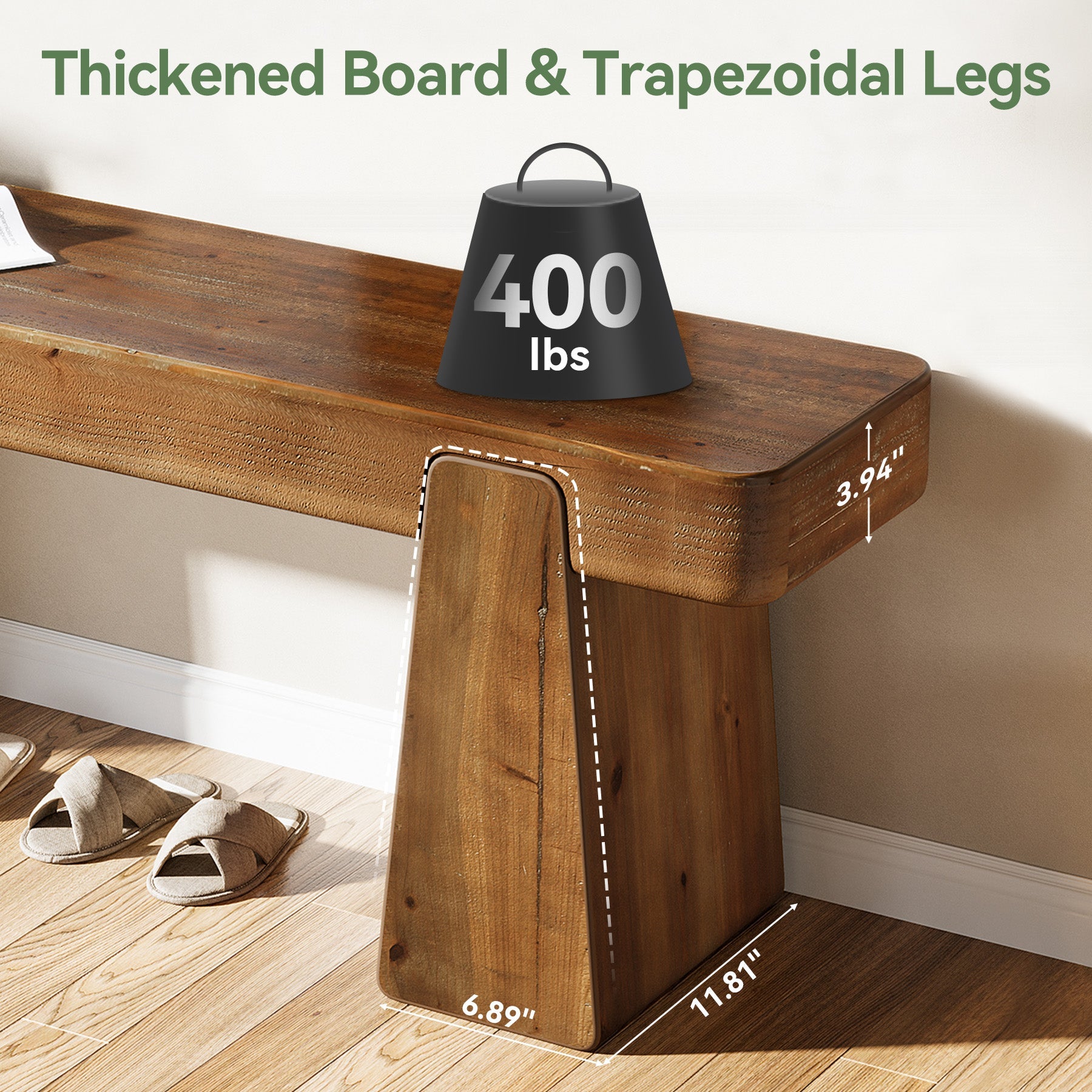 Tribesigns Banc en bois massif 120 cm, Style champêtre avec pieds renforcés