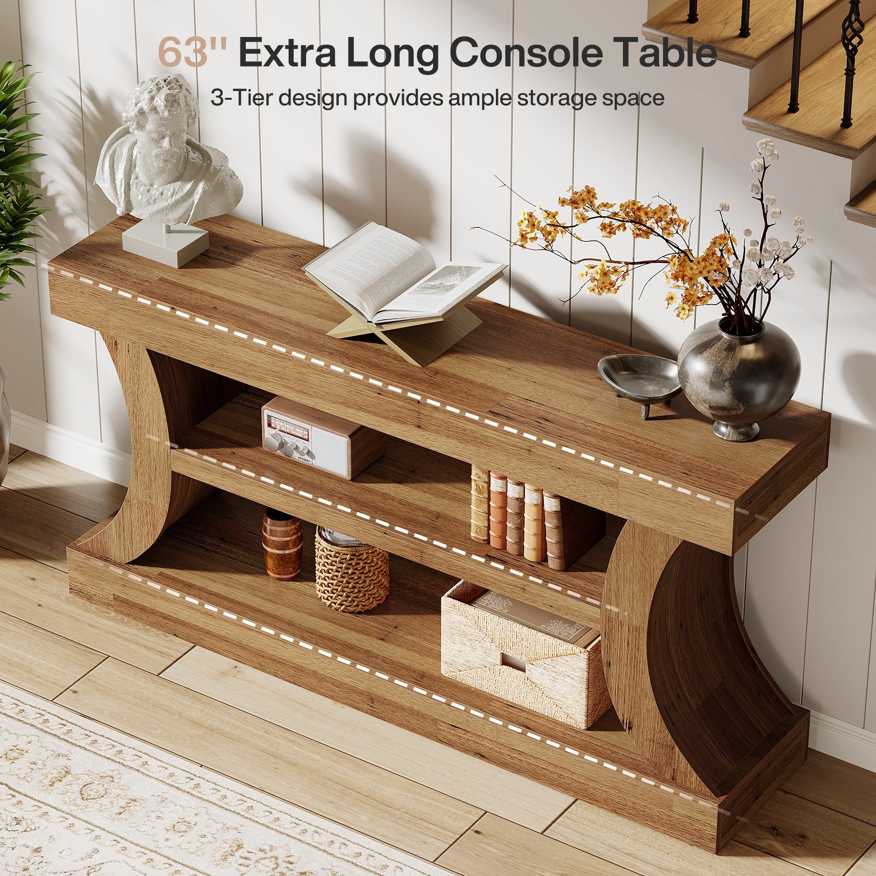 Tribesigns Console de 160 cm au design incurvé, Meuble TV bas avec rangement pour salon