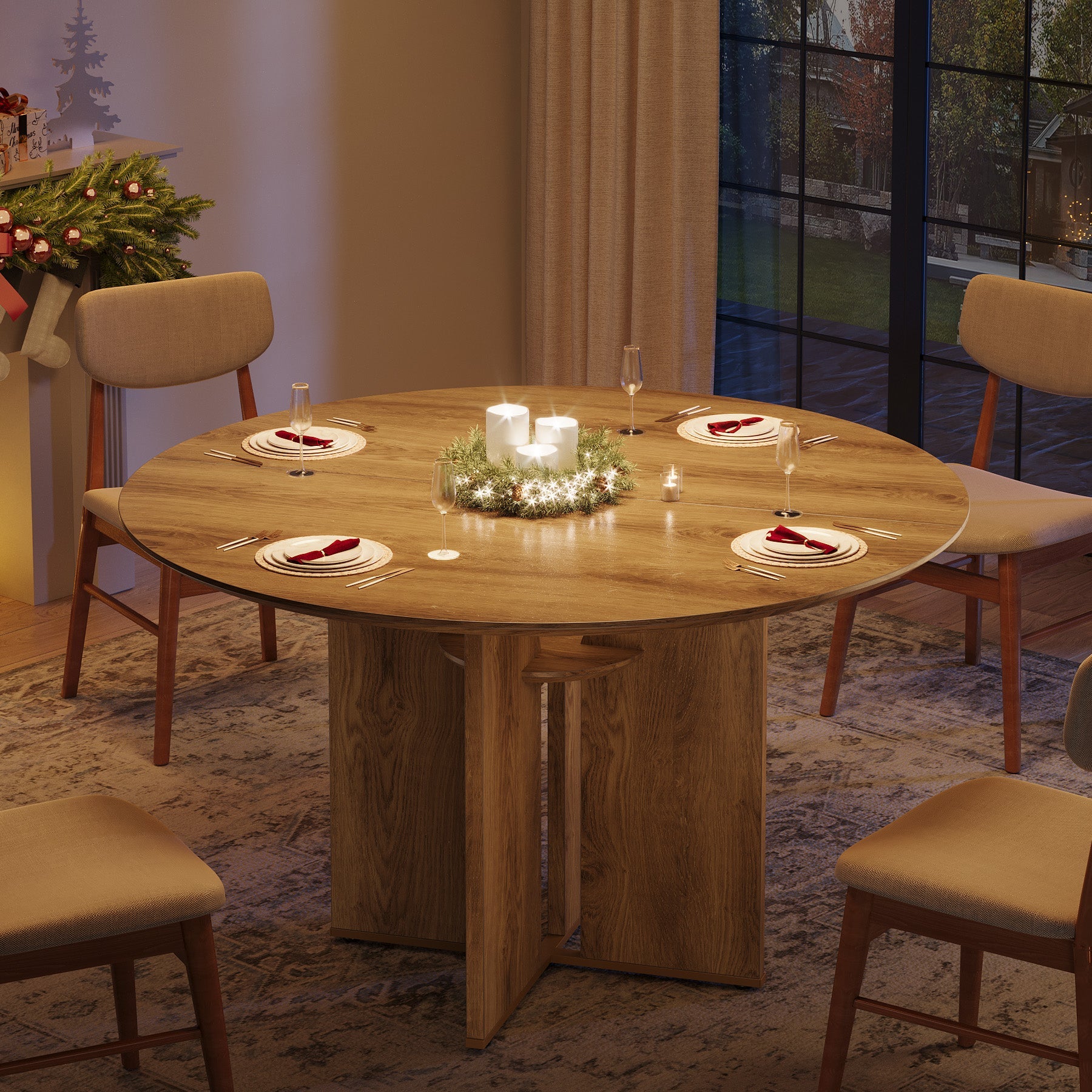 Tribesigns Table de salle à manger ronde de 100 cm, Table de cuisine pour 2 à 4 personnes avec étagère et piètement en X