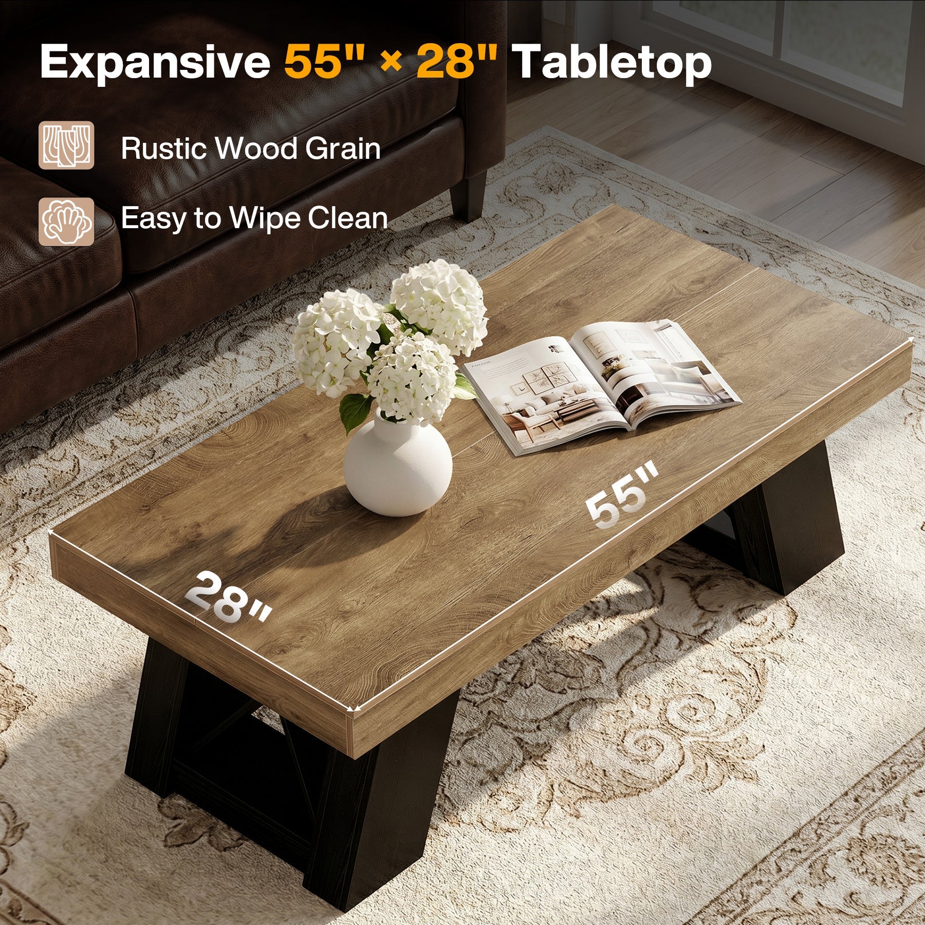 Tribesigns Table basse de 140 cm en bois avec plateau épais et piètement en forme de X