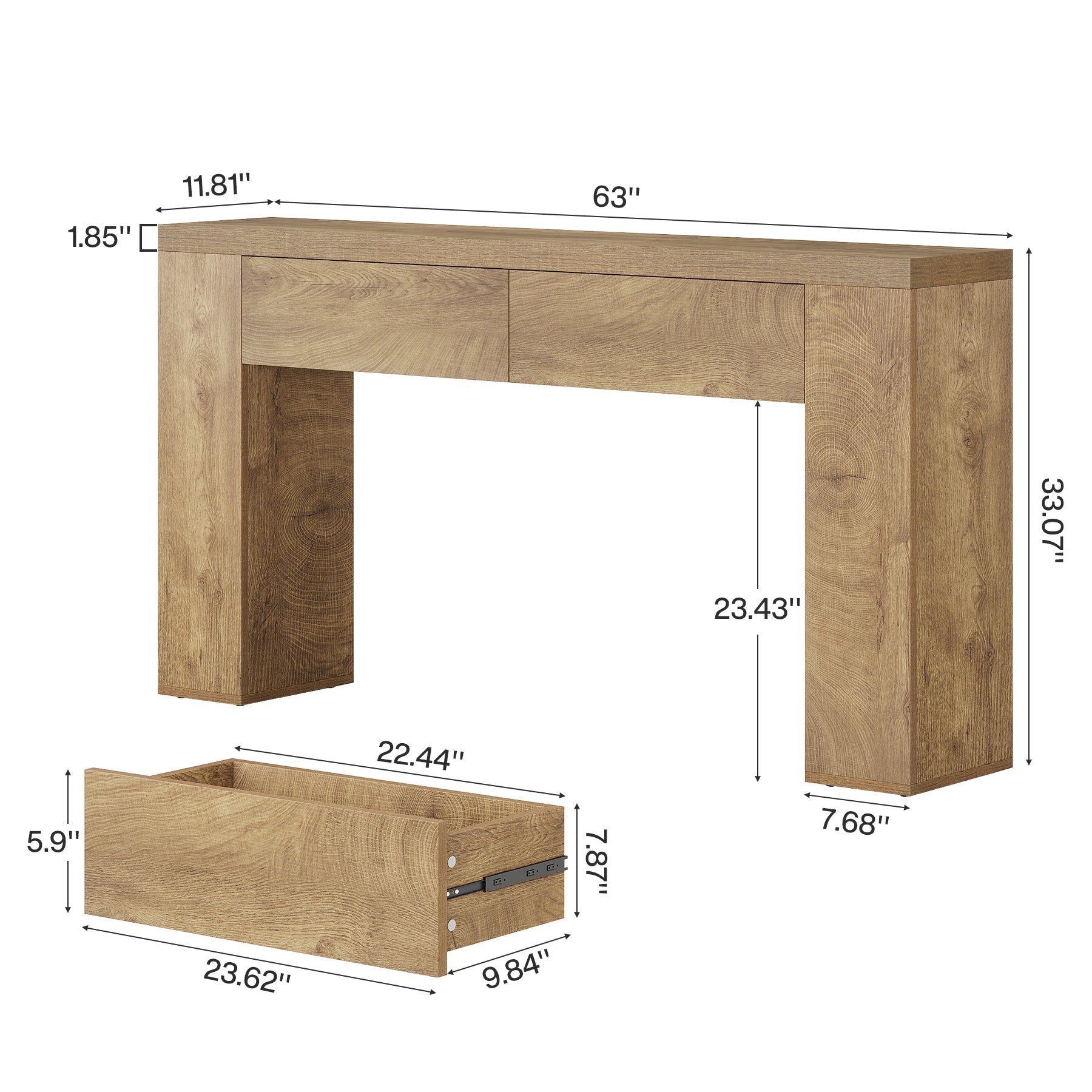 Tribesigns Table console 160 cm, Table basse d'entrée étroite avec 2 tiroirs