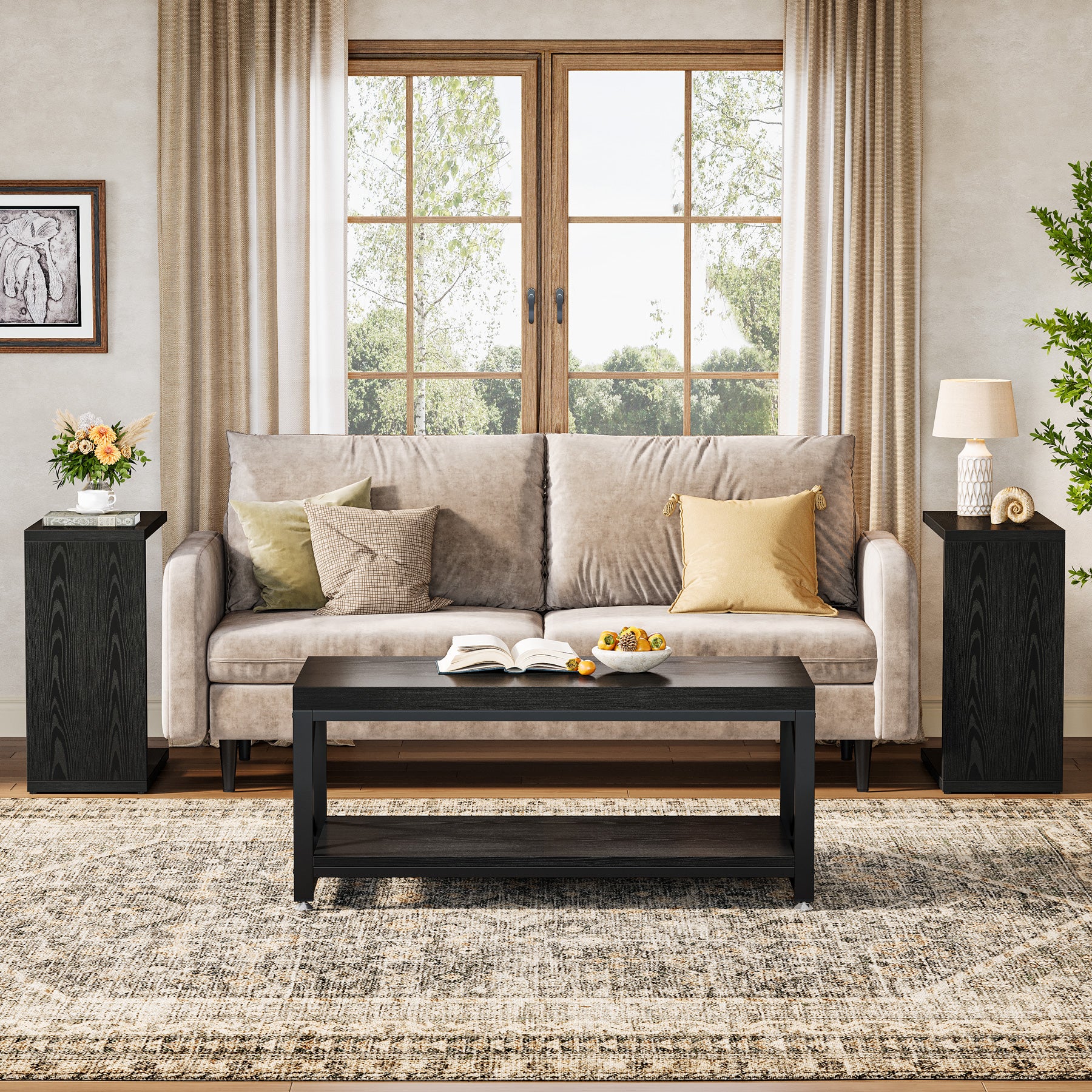 Tribesigns Table d'appoint en forme de C 60×30×65 cm, Style rustique pour canapé