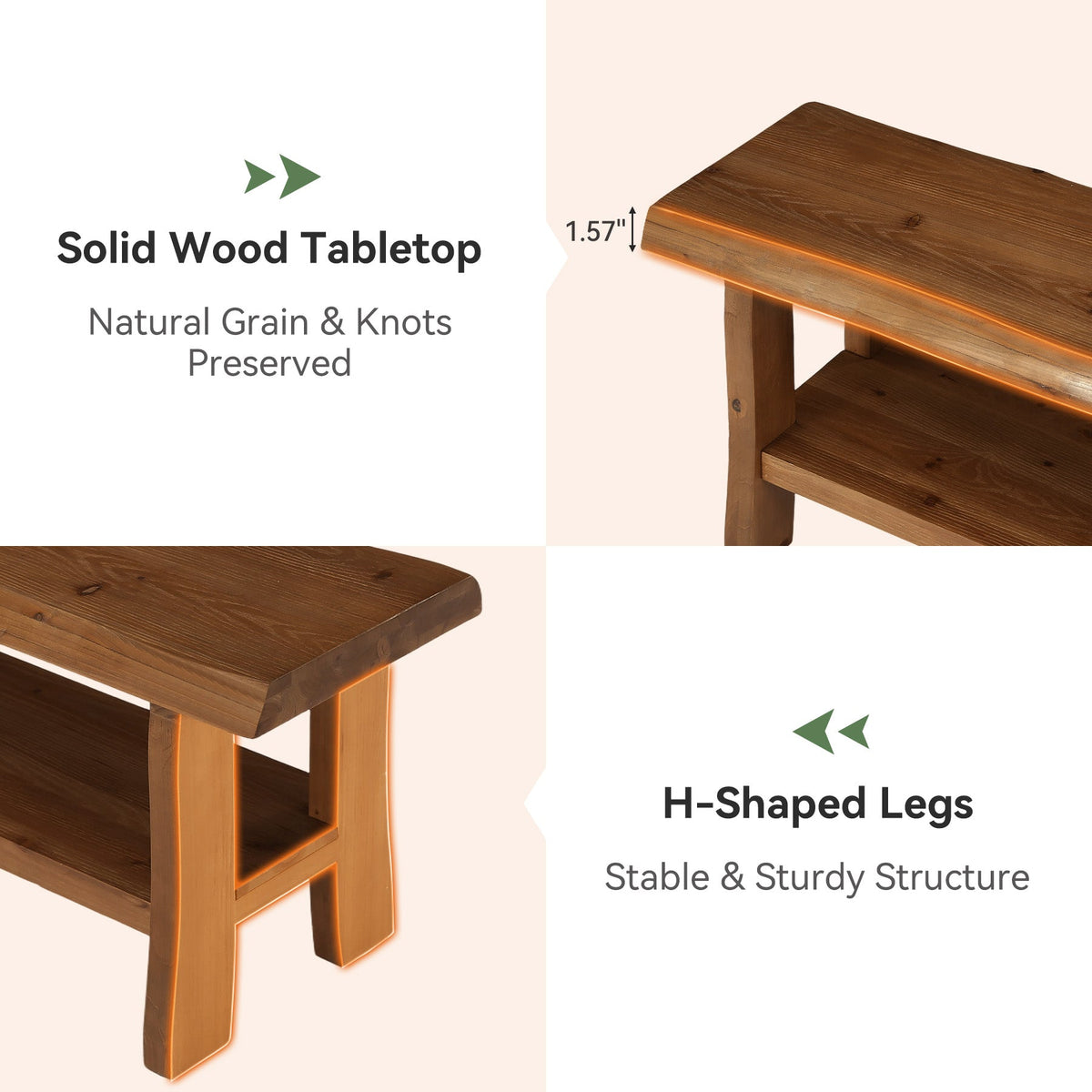 Tribesigns Banc à chaussures en bois massif (140 cm) avec étagère, Style maison de campagne pour 2 à 3 personnes