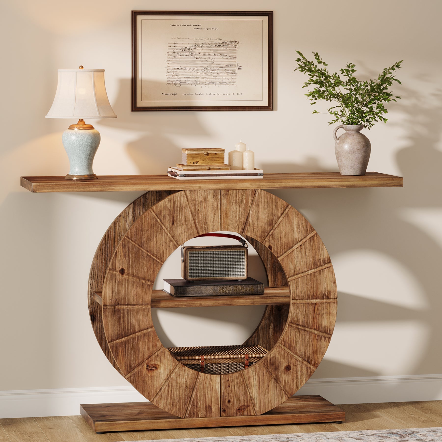 Tribesigns Console en bois massif de 105 cm avec 3 étagères, Console étroite de style champêtre