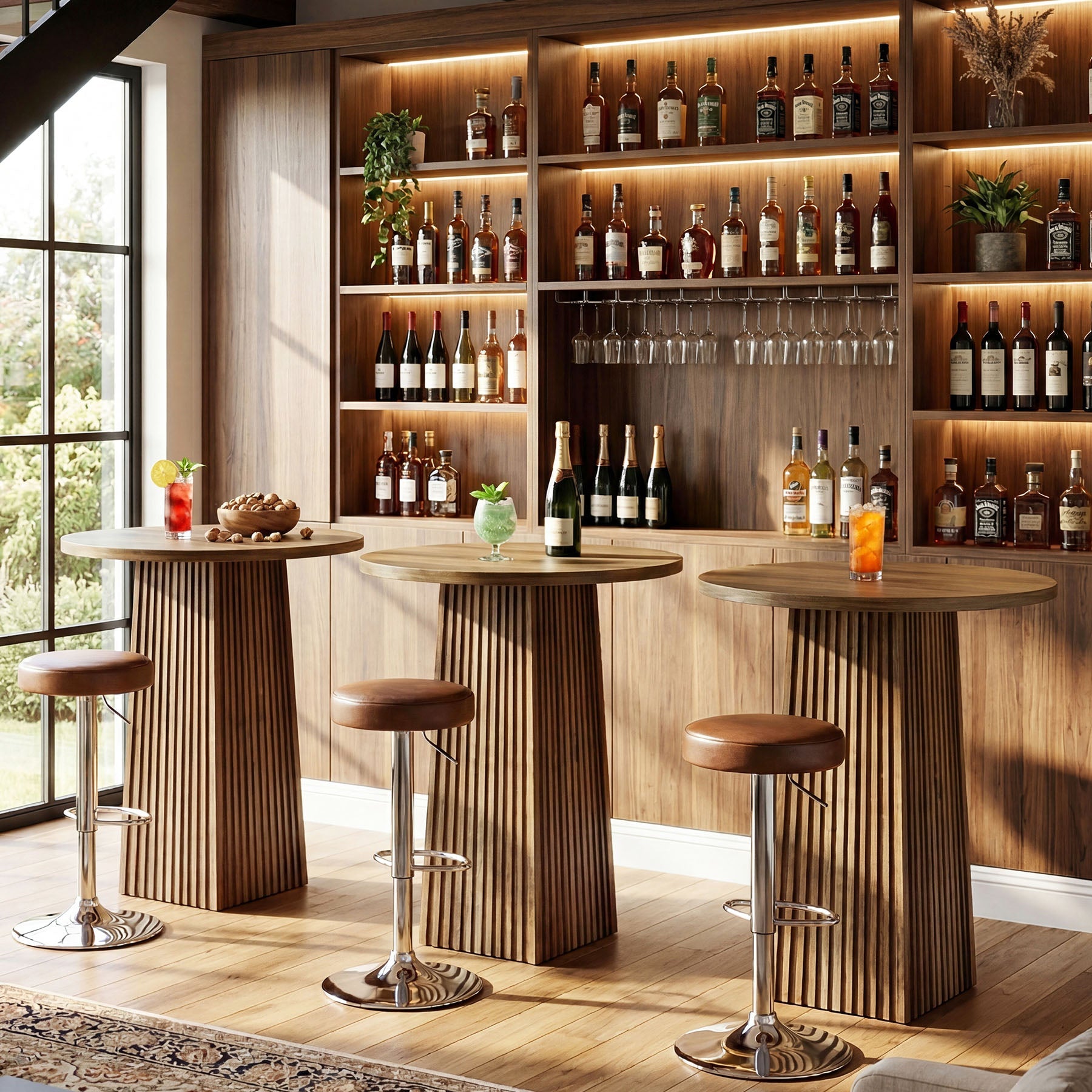 Tribesigns Table de bar ronde, Table de bar en bois pour cuisine (table seule)