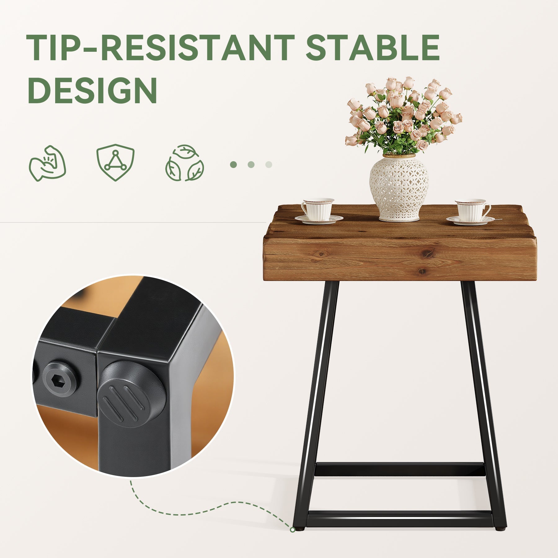 Tribesigns Table d'appoint en bois massif 50 cm, Table de chevet carrée avec piètement en métal