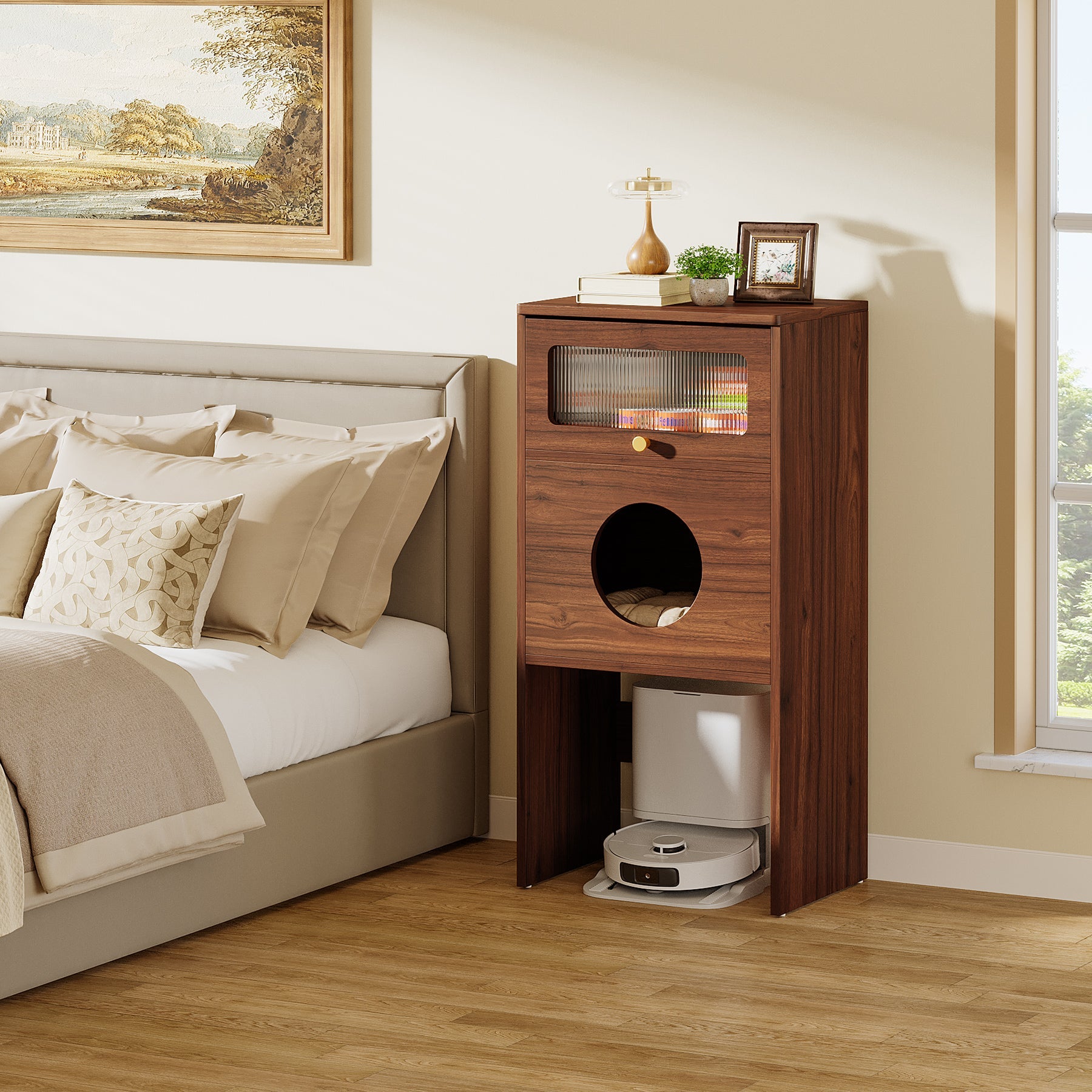 Tribesigns Meuble pour chat avec espace de rangement, Meuble pour bac à litière et table d'appoint 2 en 1