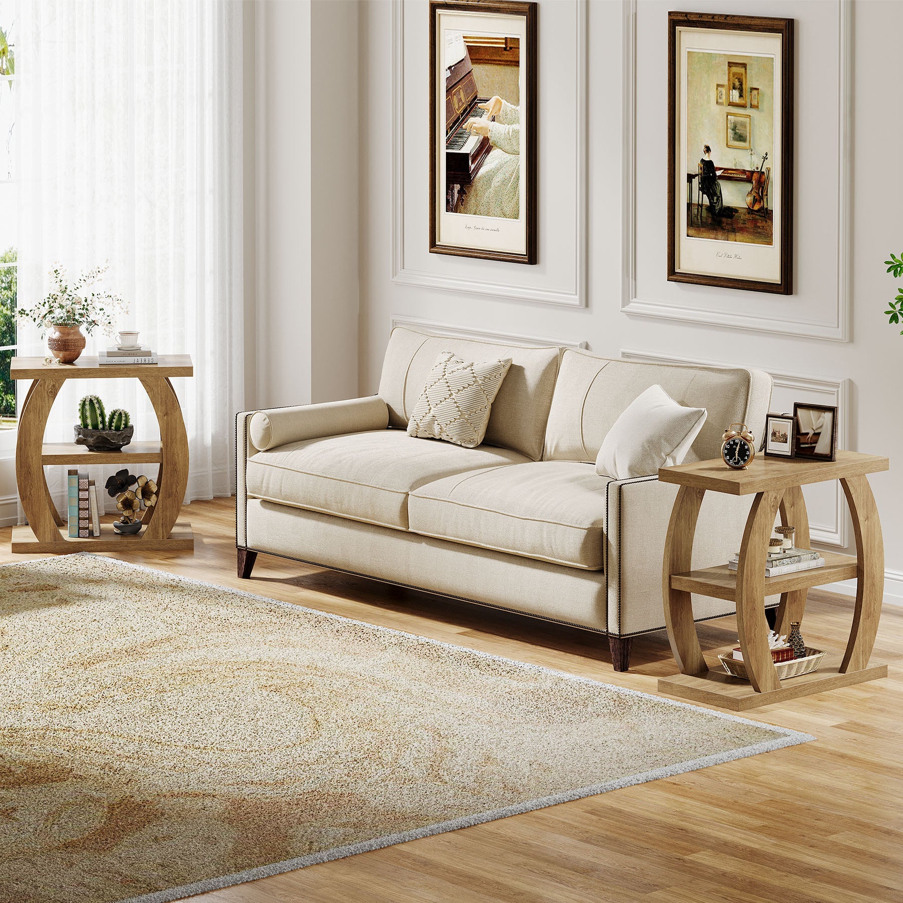 Tribesigns Table d'appoint étroite en bois à 3 niveaux, Table de chevet peu encombrante