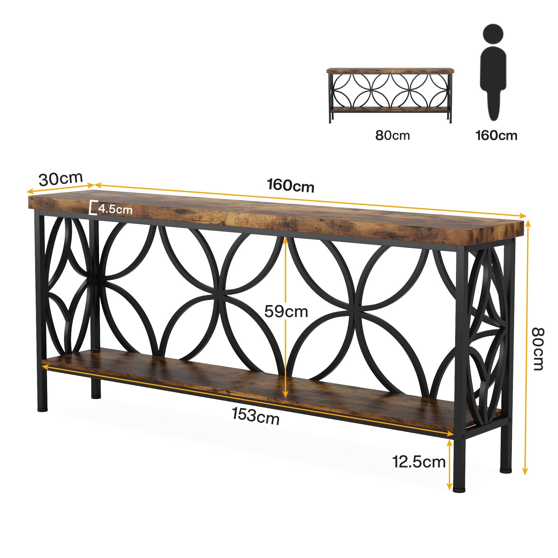 Tribesigns Console à 2 niveaux 160 cm, Table de canapé industrielle derrière le canapé
