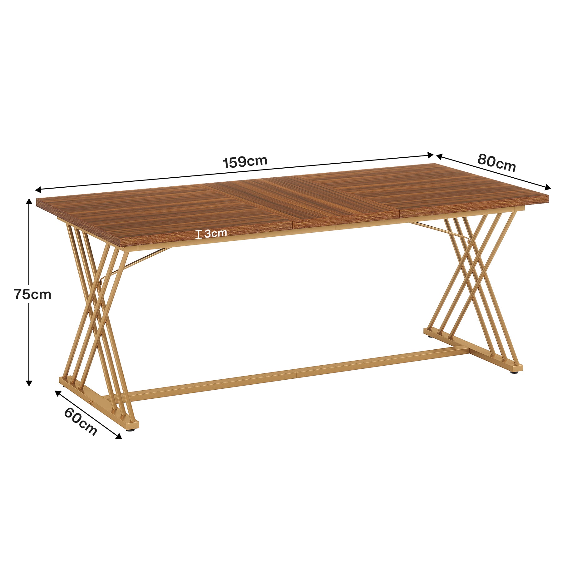 Tribesigns Bureau de travail, Table d'ordinateur moderne avec cadre métal doré