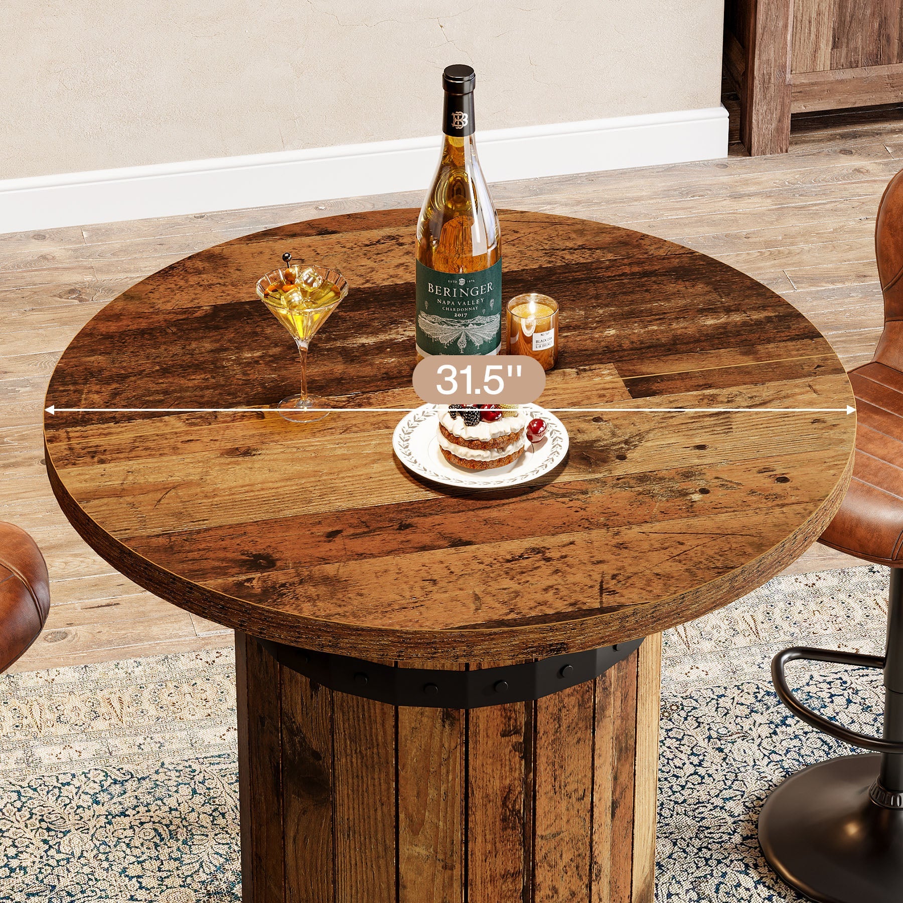 TribesignsTable de bar ronde  de 100 cm, Table bistro pour cuisine et salon