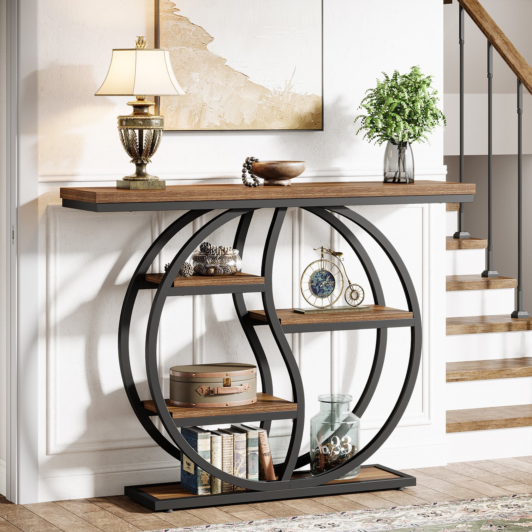 Tribesigns Console de 120 cm à 5 niveaux, Finition marron rustique table d'entrée étroite