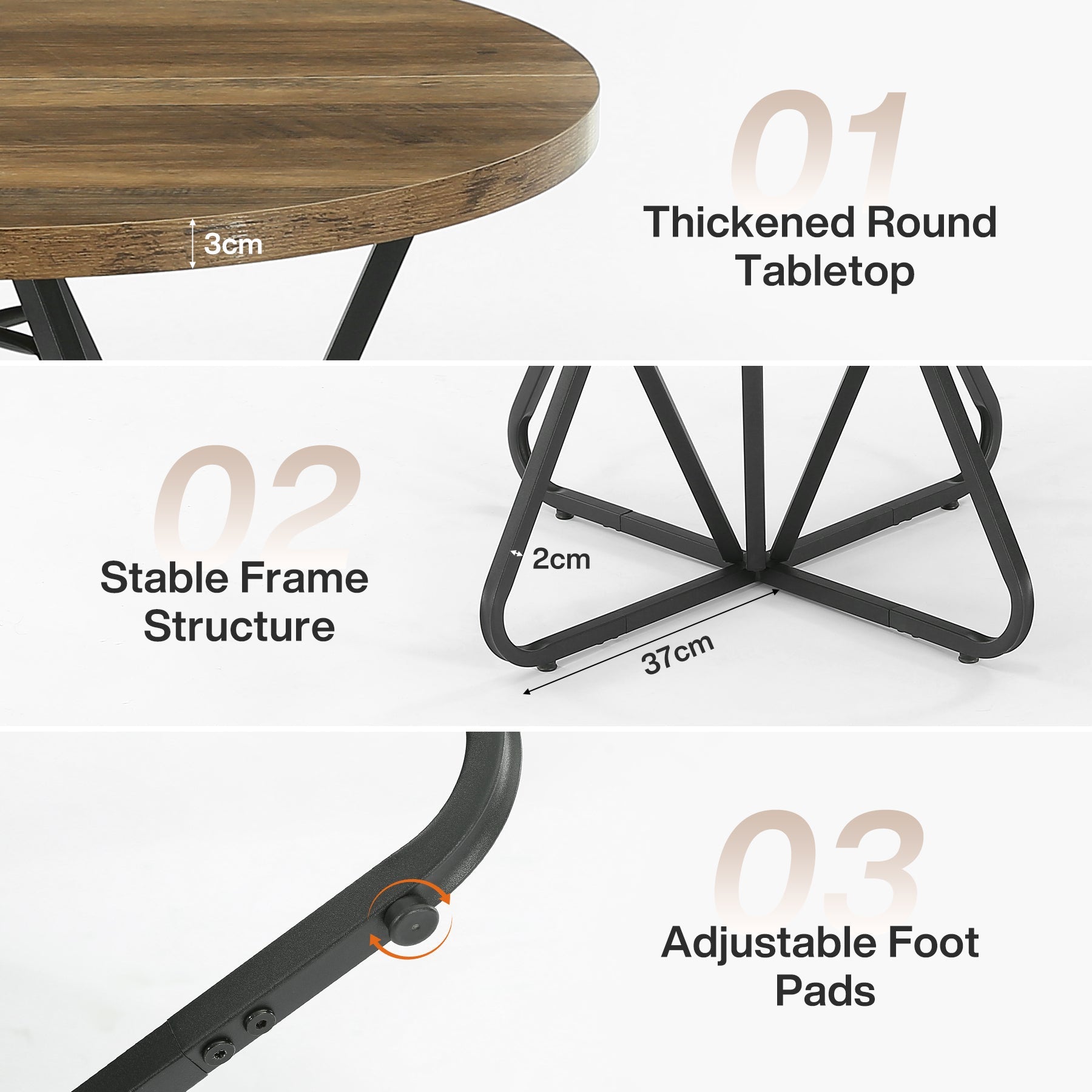 Tribesigns Runder Esstisch 80 cm für 2–4 Personen, Kleiner Küchentisch mit Geometrischem Metallgestell