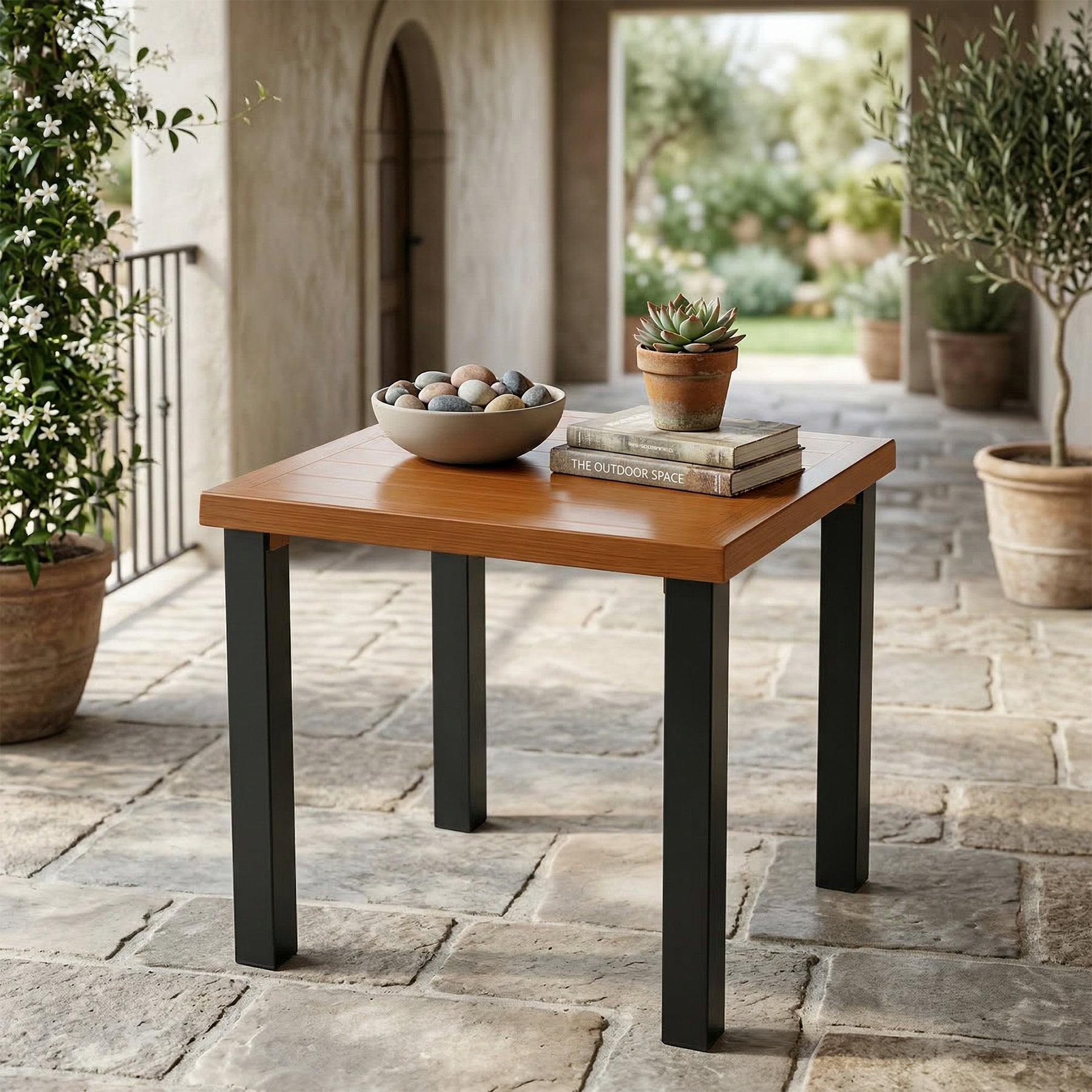 Tribesigns Table d'appoint d'extérieur résistante aux intempéries, Table de balcon aspect bois