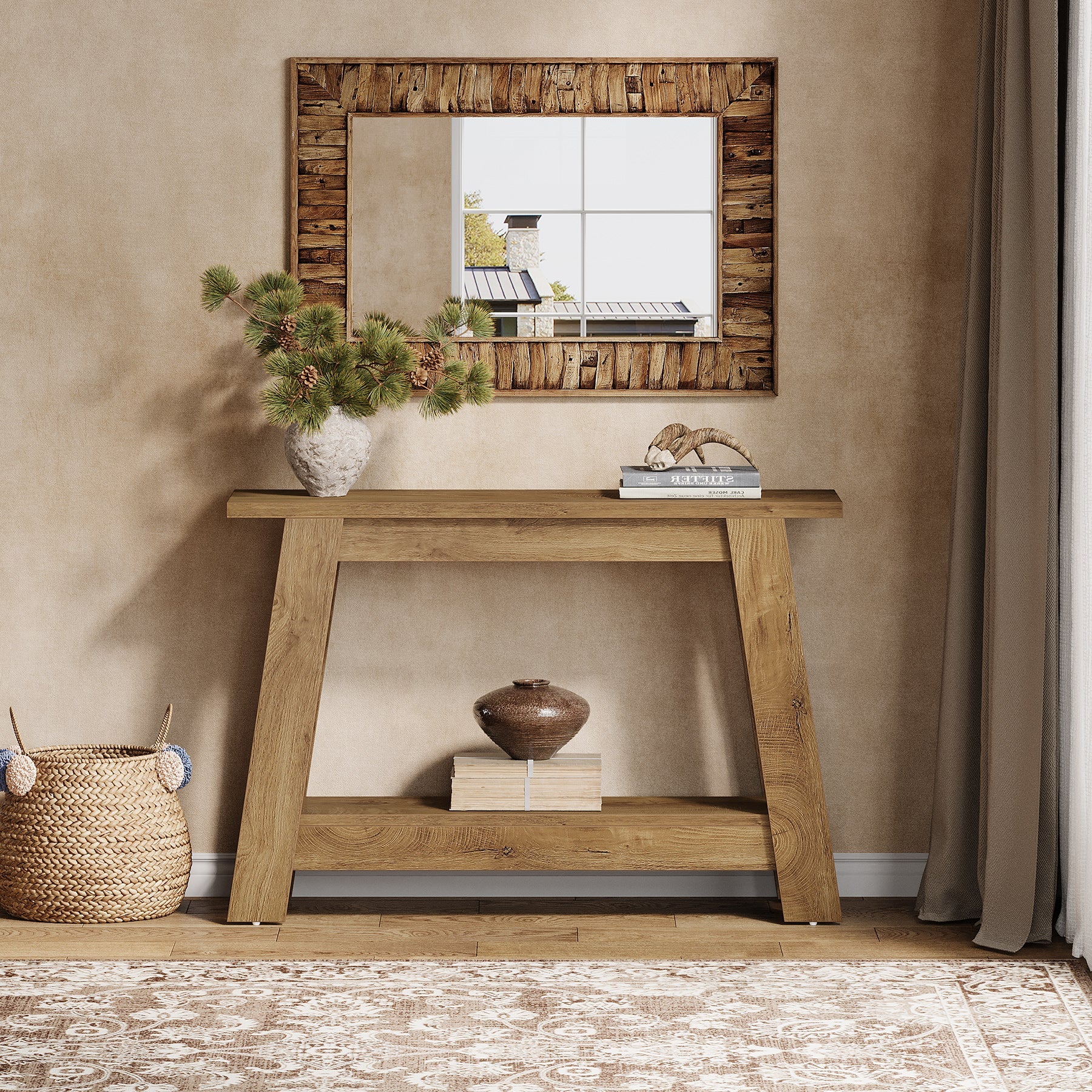 Tribesigns Console de style campagnard de 105 cm, Table d'entrée étroite à 2 niveaux avec espace de rangement