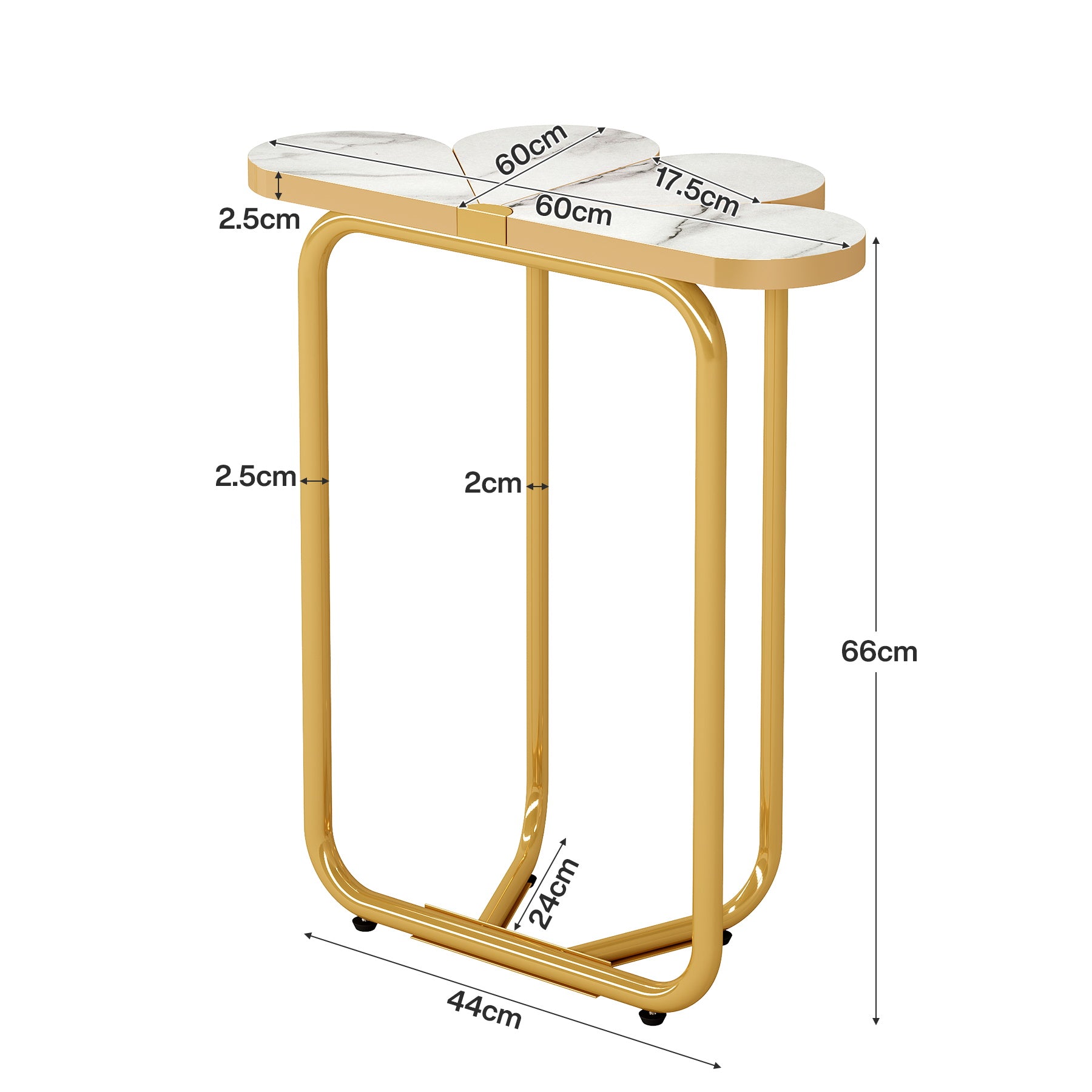 Tribesigns Table d'appoint demi-fleur, Table de chevet en faux marbre avec cadre doré