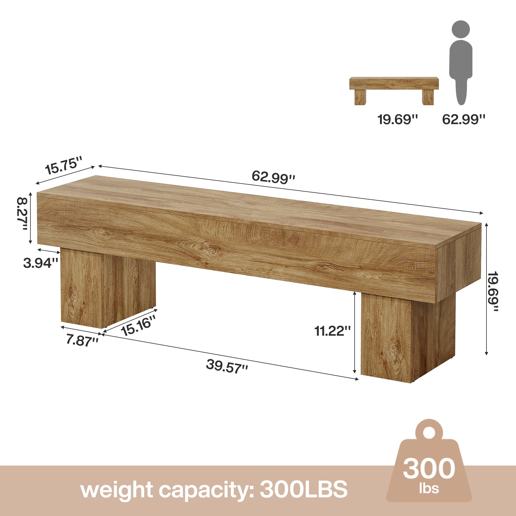 Tribesigns Banc de chambre extra long de 160 cm, Banc de ferme en bois pour chambre à coucher