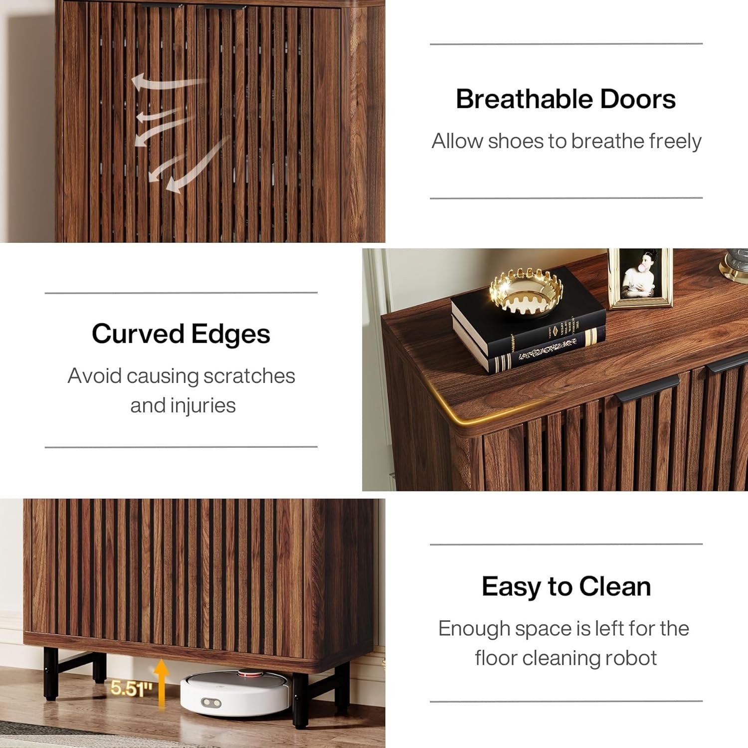 Tribesigns Armoire à Chaussures à 6 Niveaux avec Portes à persiennes, Grande Armoire de Rangement à Chaussures en Bois avec étagères réglables