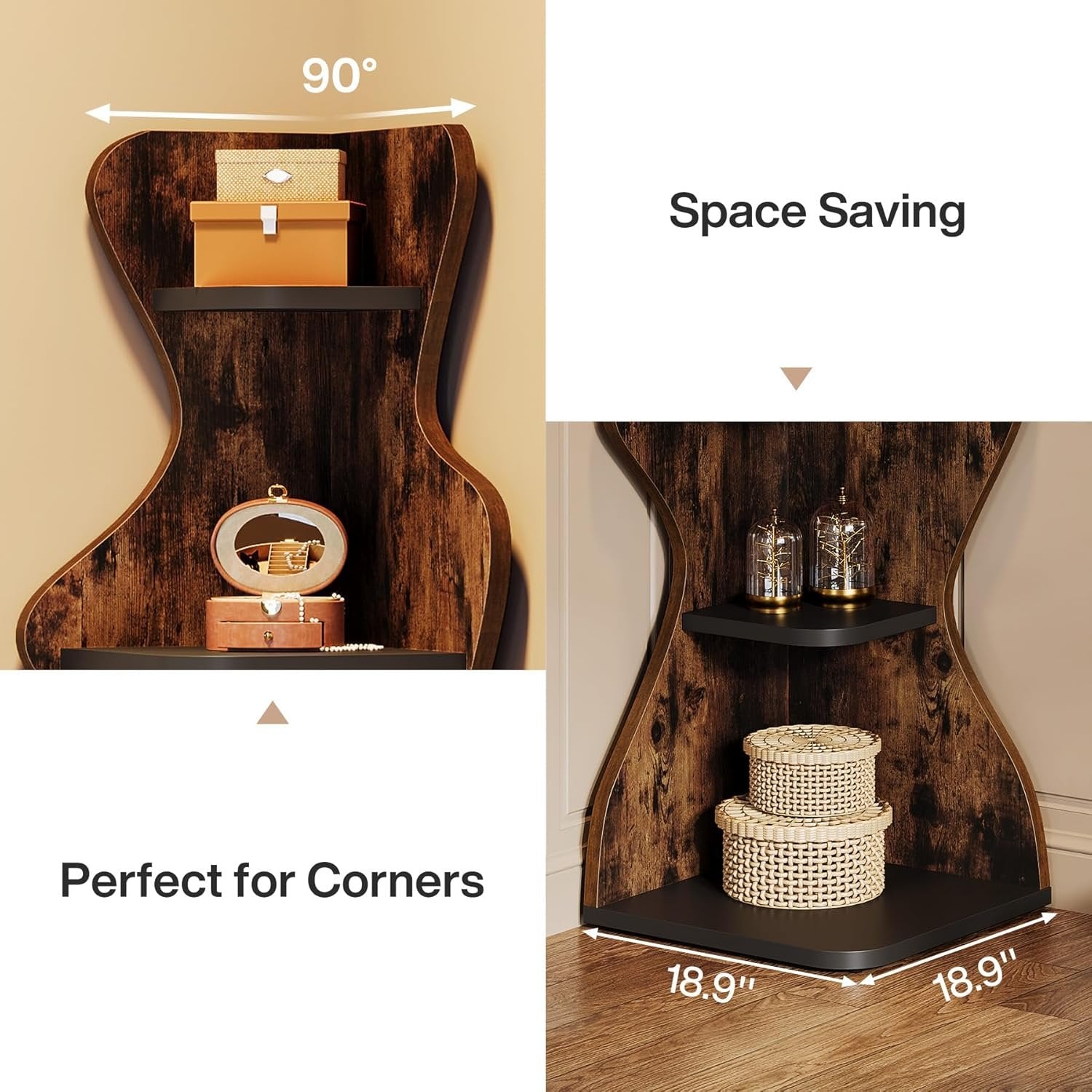 Tribesigns Étagère d'angle à 5 niveaux en bois de 175,3 cm de haut, Étagère d'angle carrée autoportante