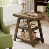 Tribesigns Table d'appoint style campagnard, Table d'appoint en bois à trois niveaux avec pieds trapézoïdaux 3