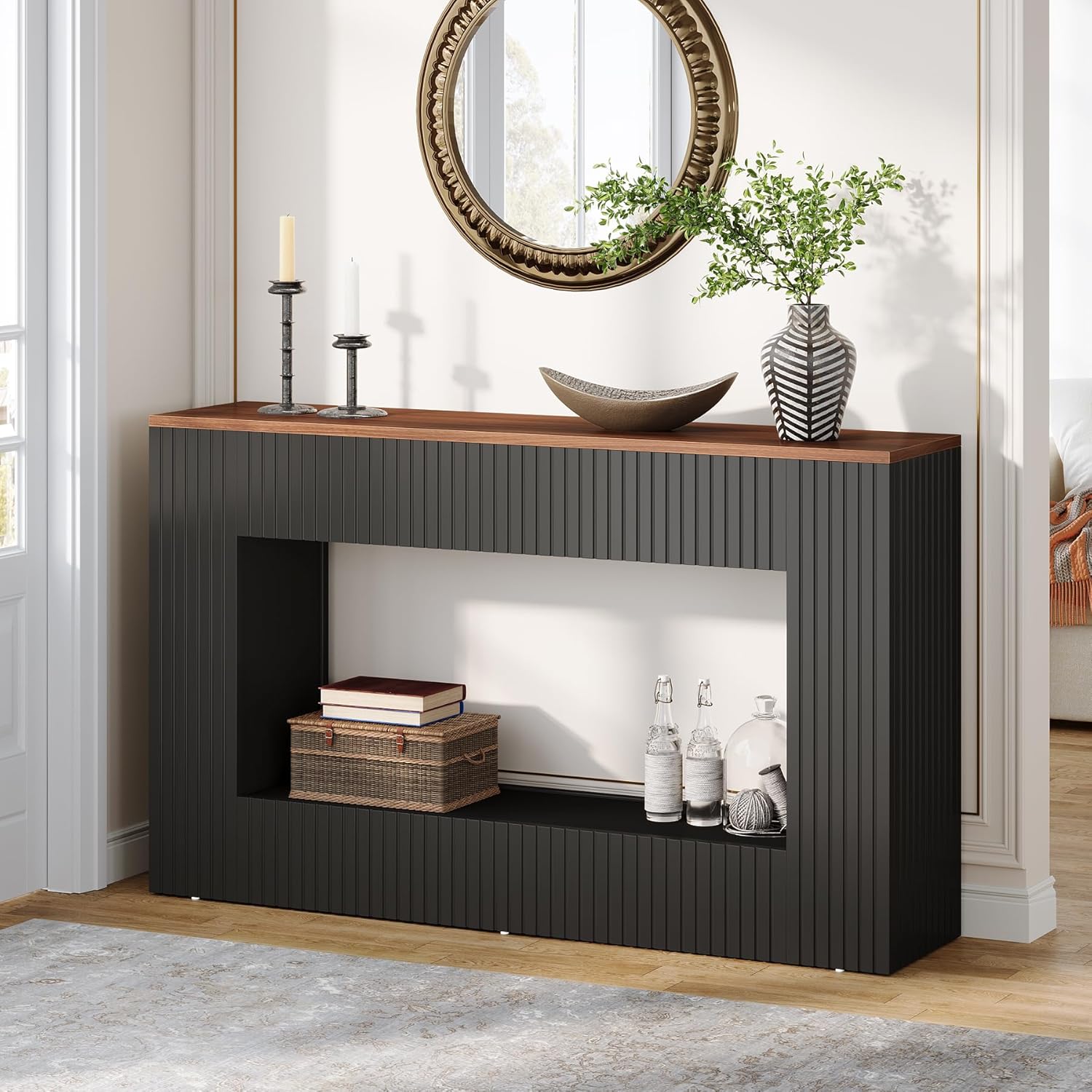Tribesigns Table console moderne, Table de couloir étroite avec rangement Table basse en bois