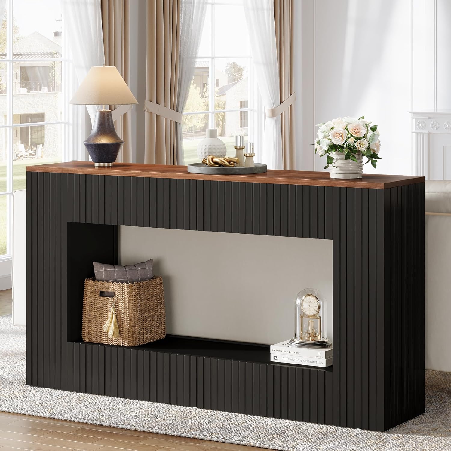 Tribesigns Table console moderne, Table de couloir étroite avec rangement Table basse en bois