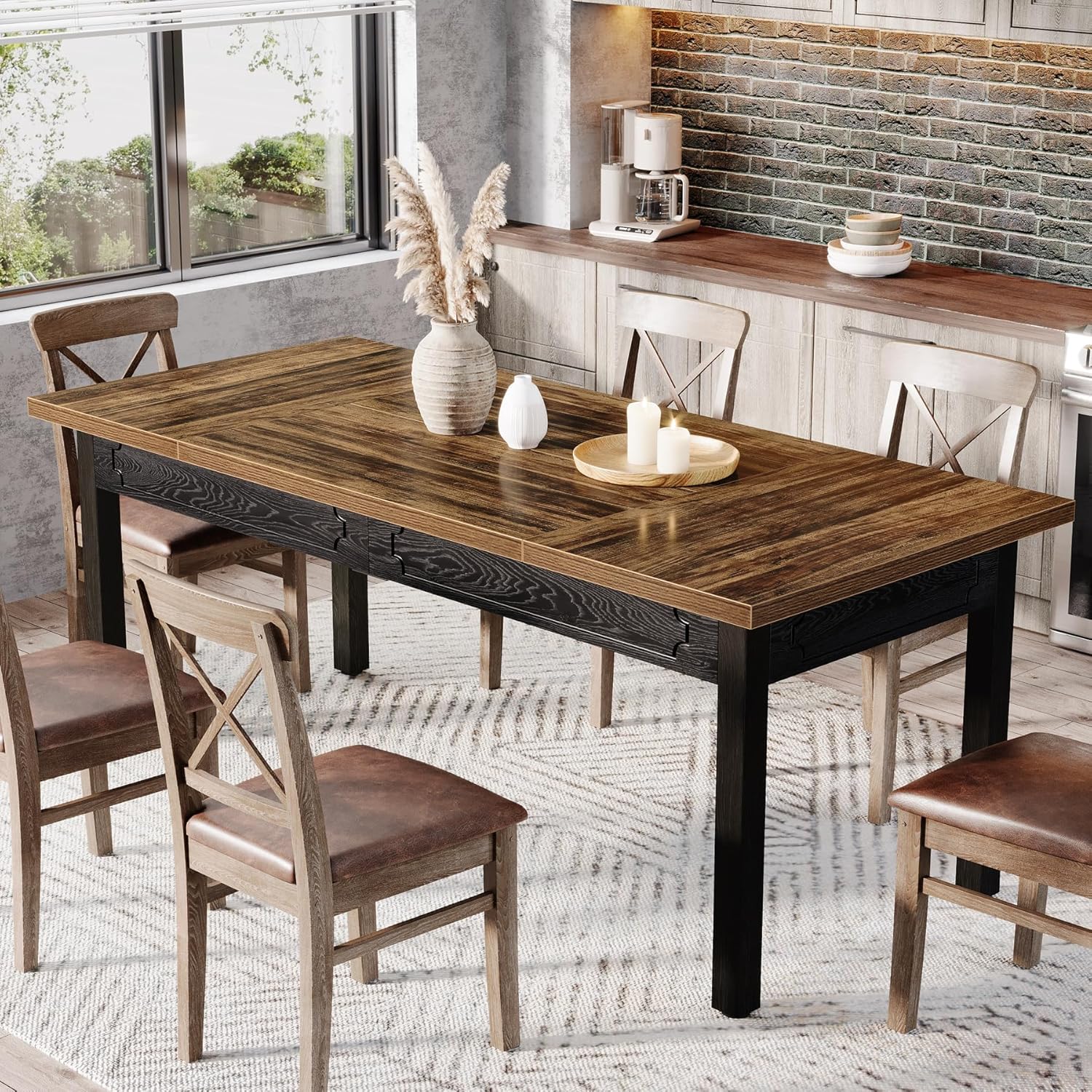Tribesigns Table à manger moderne de 160 cm, Table de salle à manger industrielle en bois pour 4 à 6 personnes