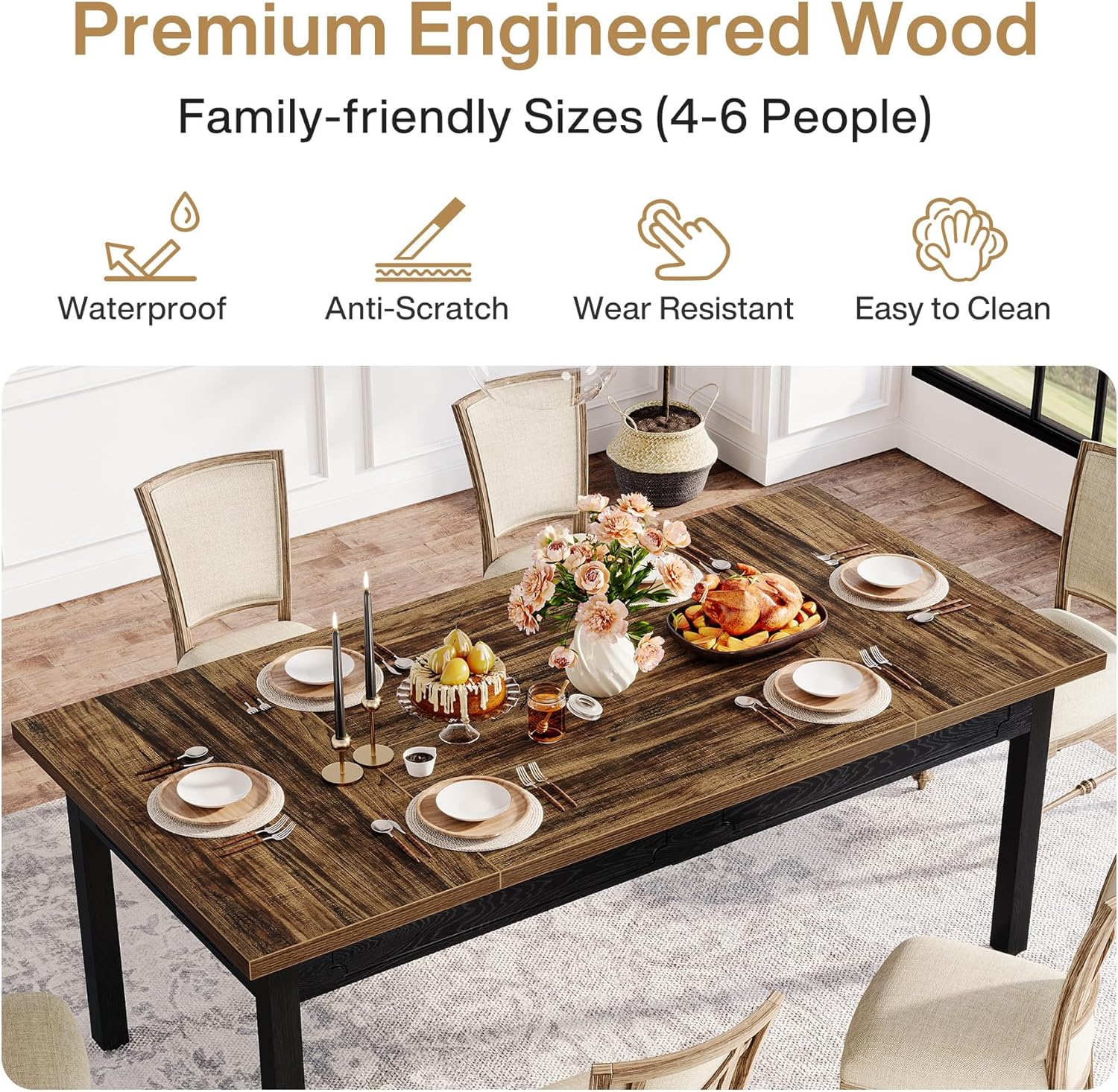 Tribesigns Table à manger moderne de 160 cm, Table de salle à manger industrielle en bois pour 4 à 6 personnes