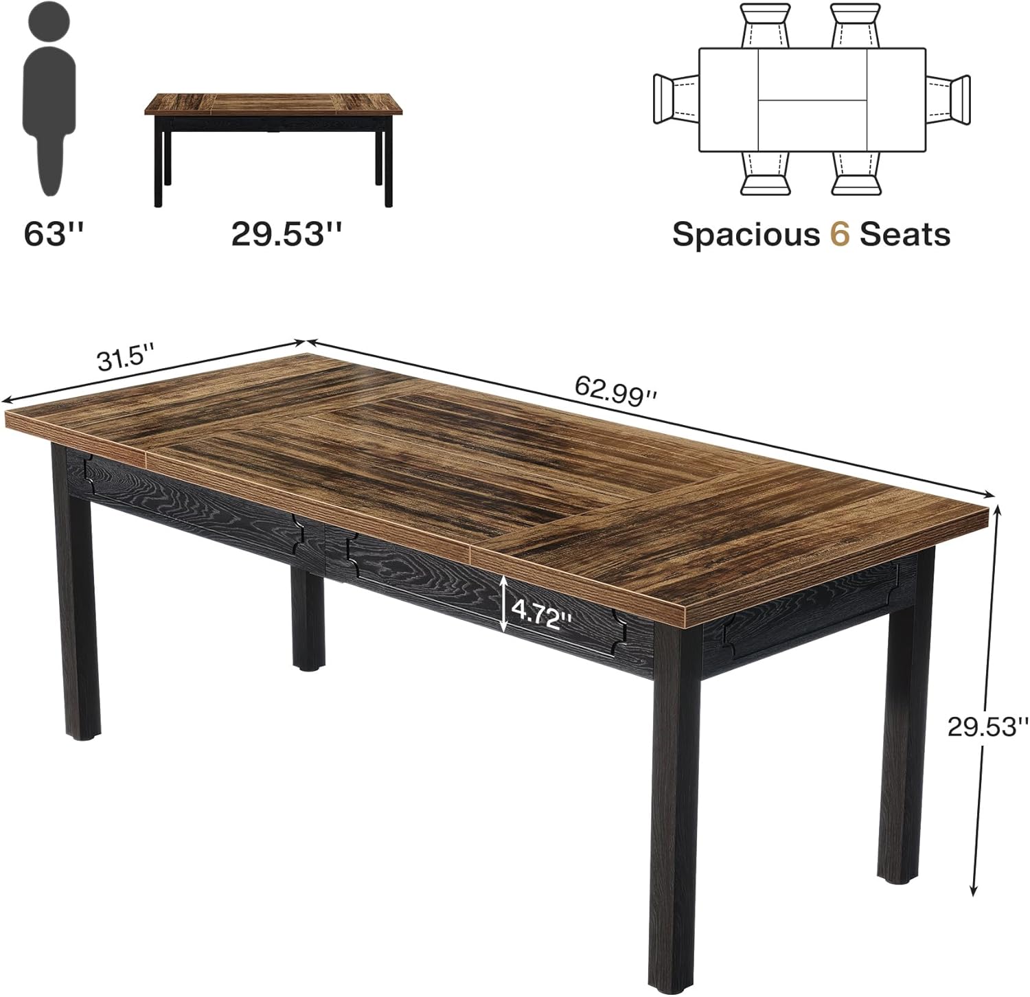 Tribesigns Table à manger moderne de 160 cm, Table de salle à manger industrielle en bois pour 4 à 6 personnes