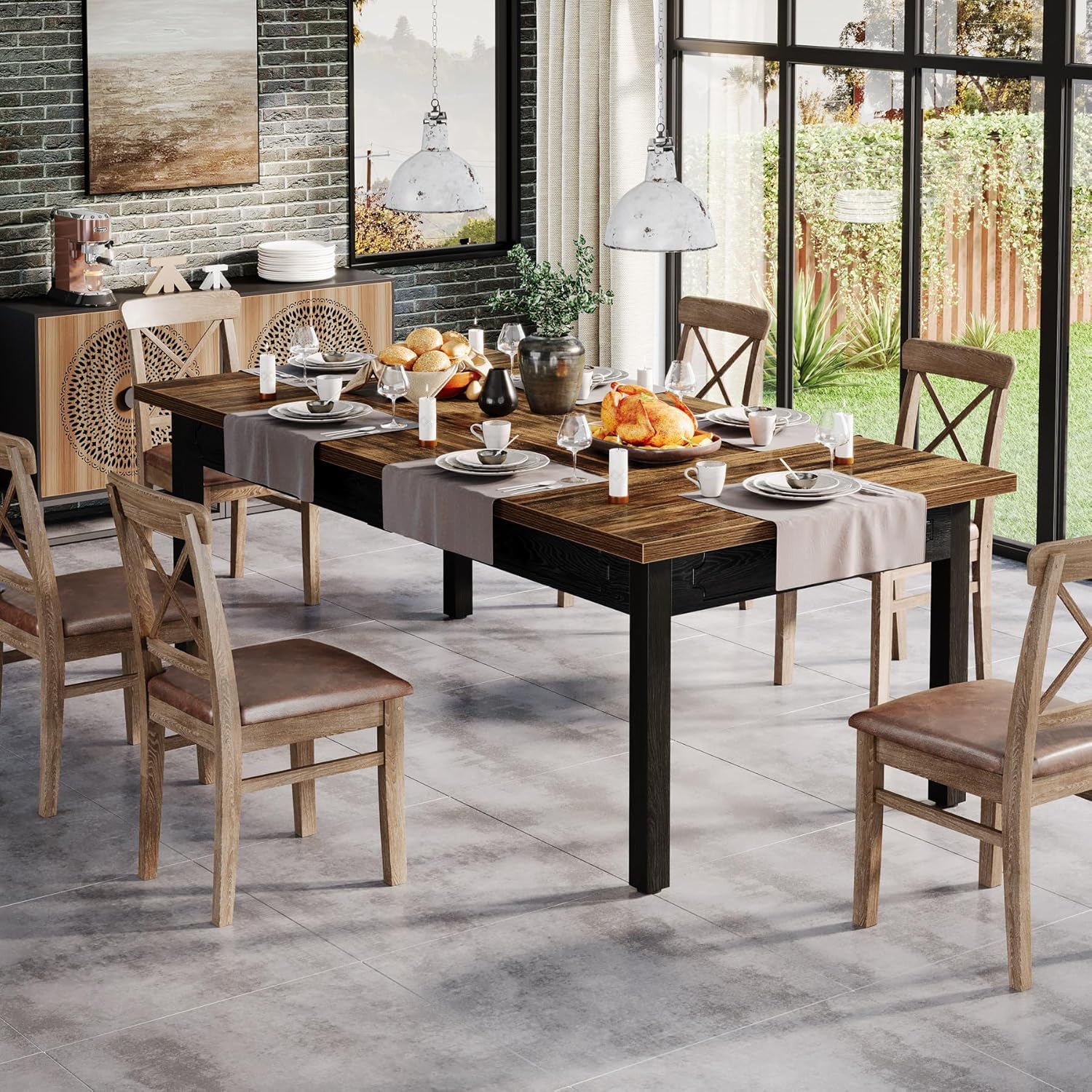 Tribesigns Table à manger moderne de 160 cm, Table de salle à manger industrielle en bois pour 4 à 6 personnes
