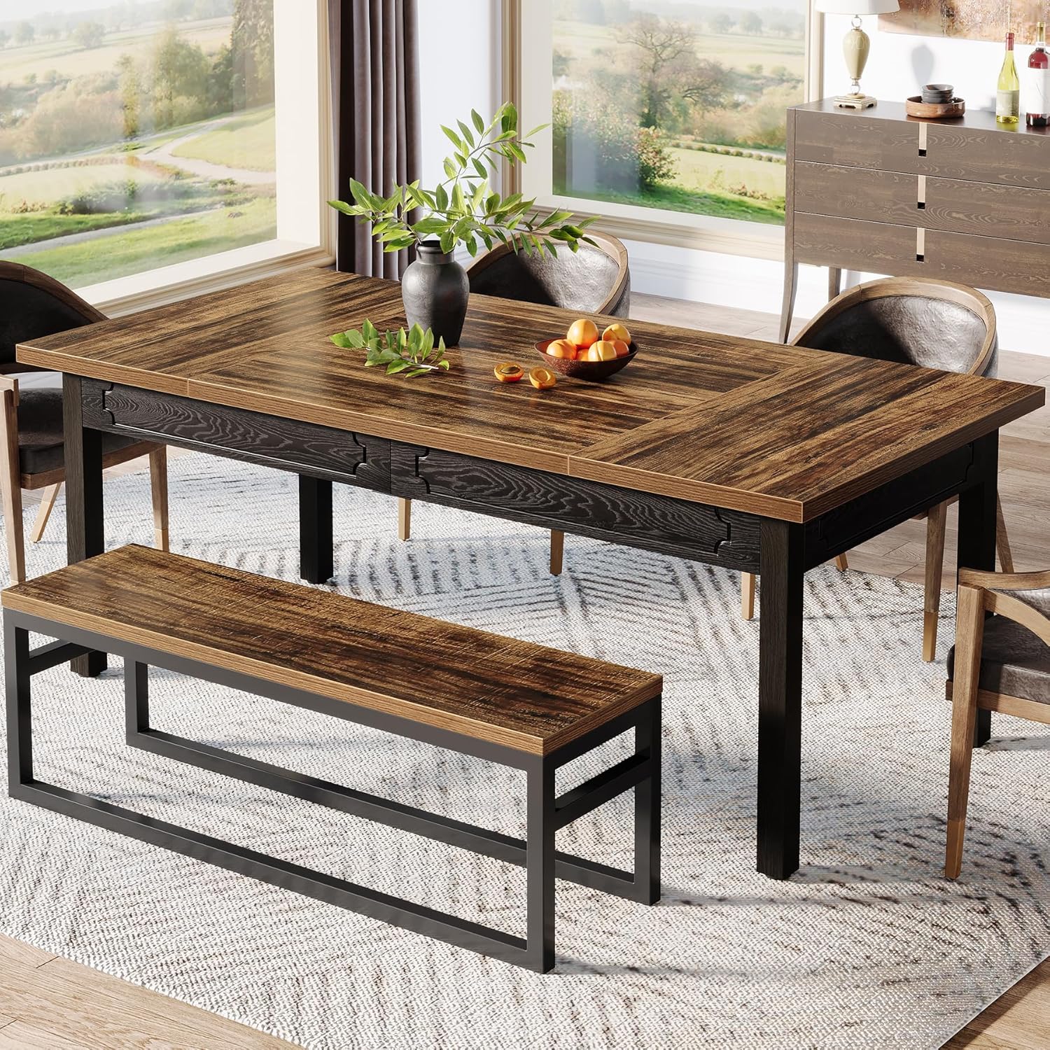 Tribesigns Table à manger moderne de 160 cm, Table de salle à manger industrielle en bois pour 4 à 6 personnes