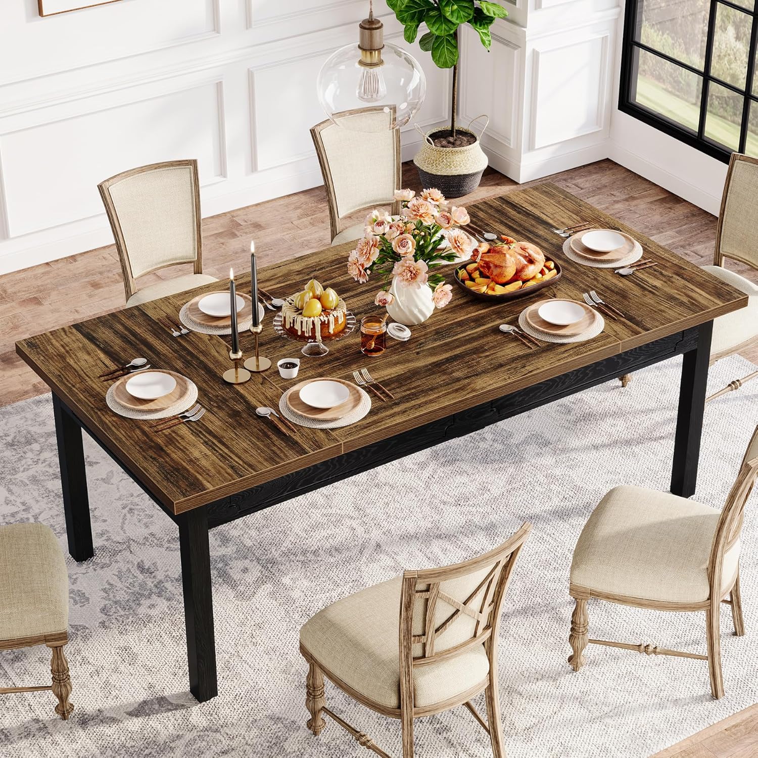 Tribesigns Table à manger moderne de 160 cm, Table de salle à manger industrielle en bois pour 4 à 6 personnes