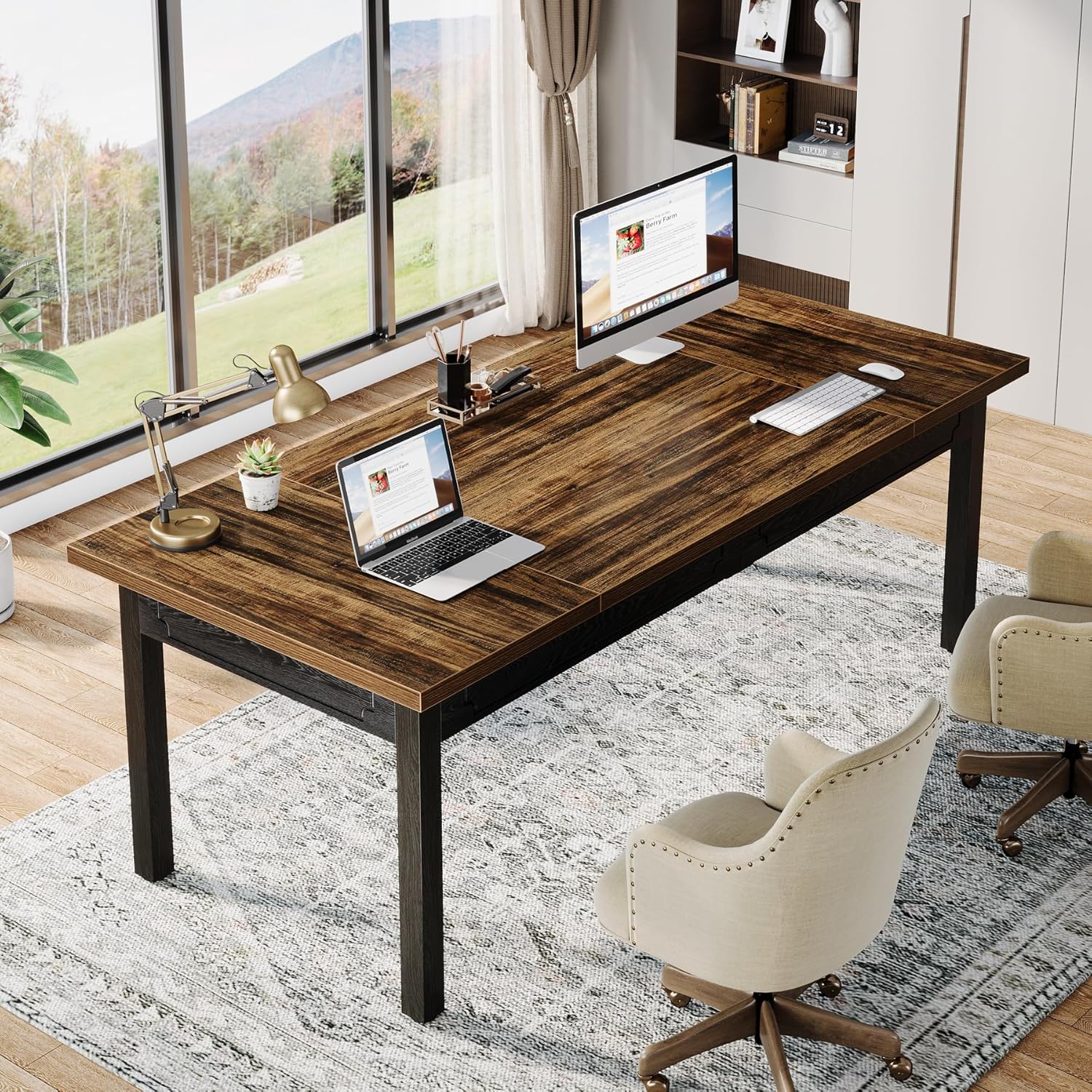 Tribesigns Grand bureau d'ordinateur moderne de 160 cm avec plateau en bois épais