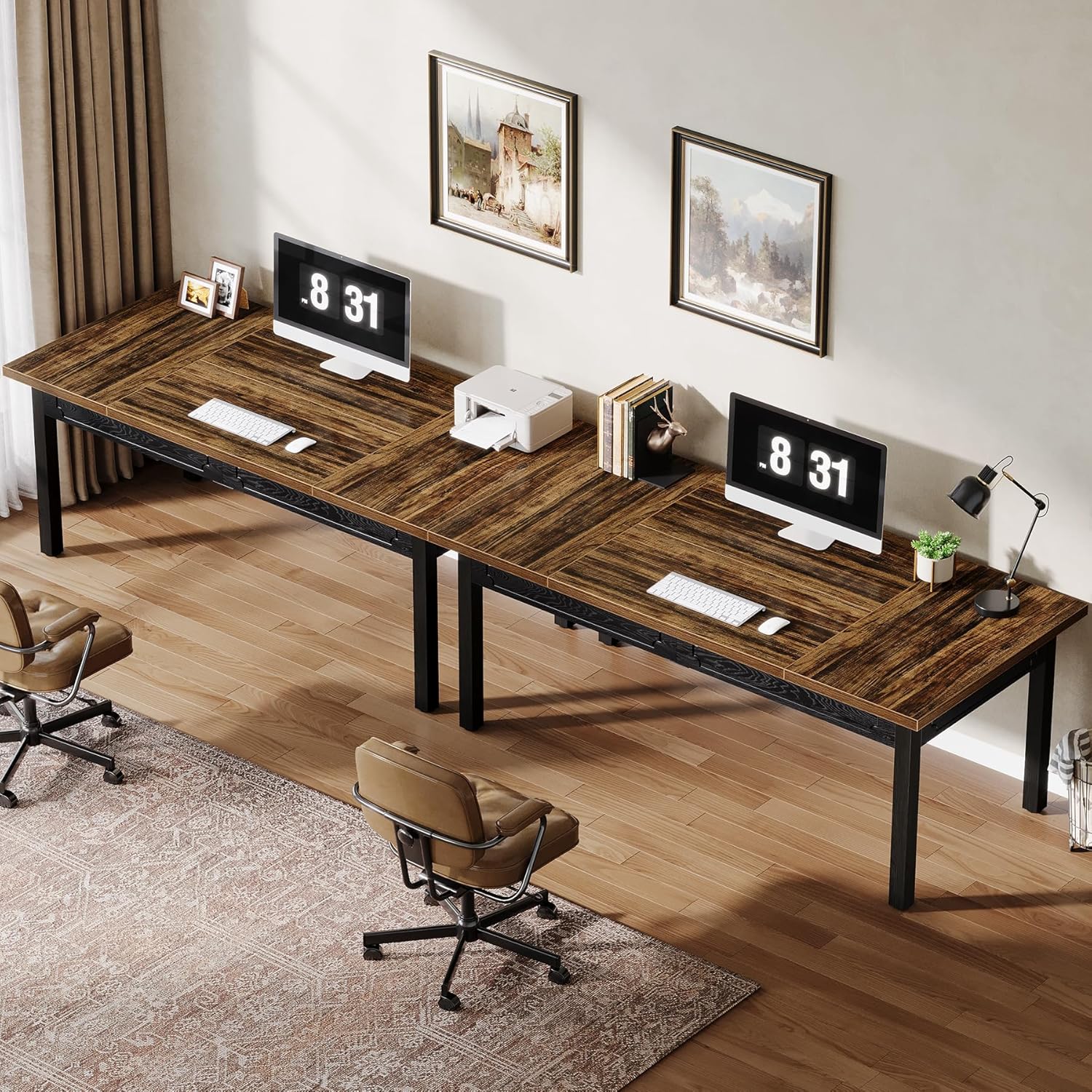 Tribesigns Grand bureau d'ordinateur moderne de 160 cm avec plateau en bois épais